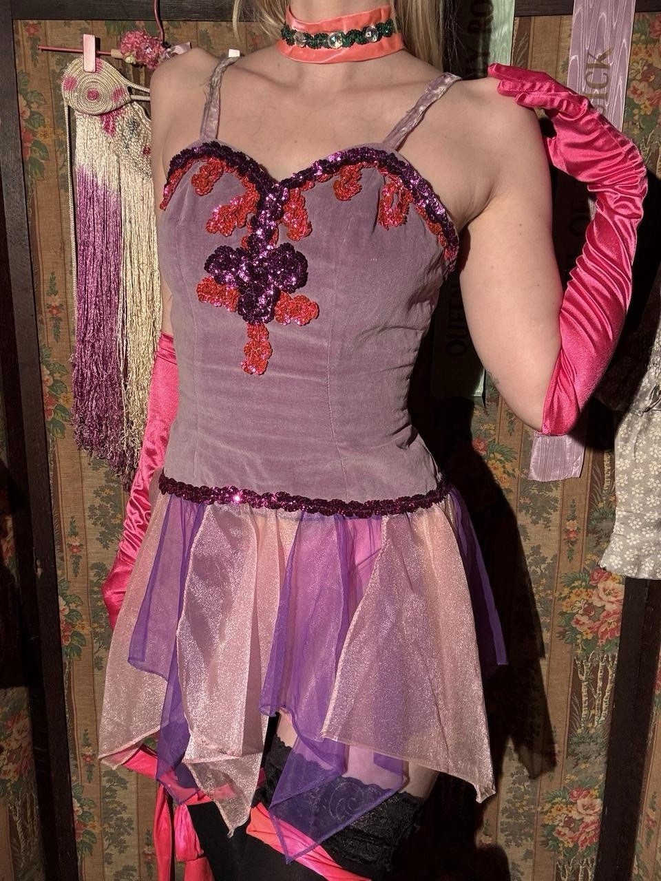 1960s/70s Lavender Velvet Sequin Stage Costume Dress, Size S-M