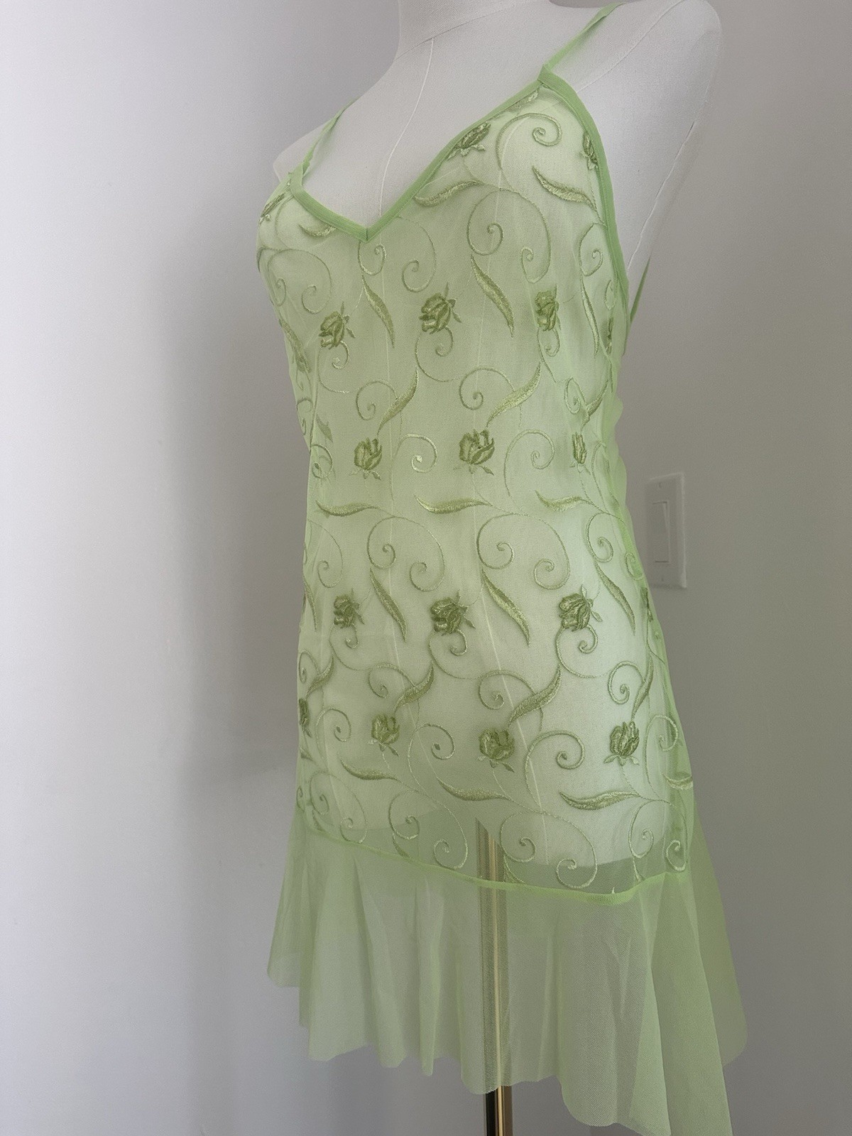 La Perla 💚 Sheer Lime Green Embroidered Slip Dress