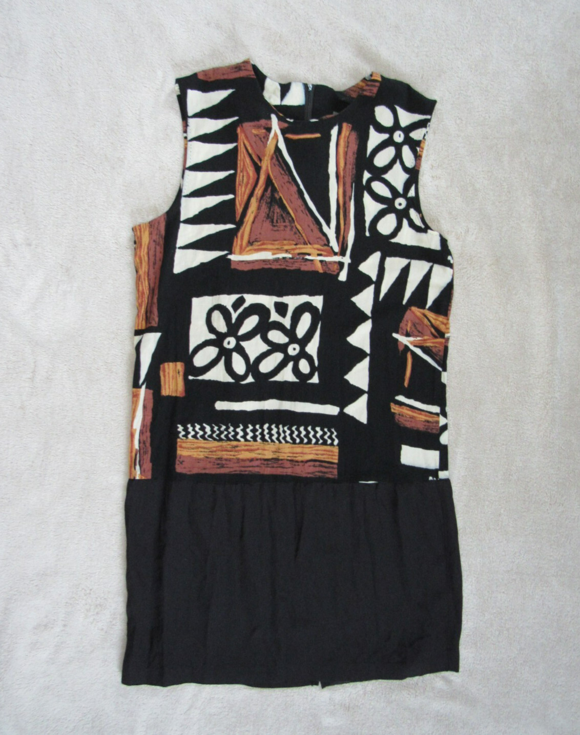 80s Mod Shift Dress Geometric Abstract Tribal Womens Size 12 TINA BARRIE Retro