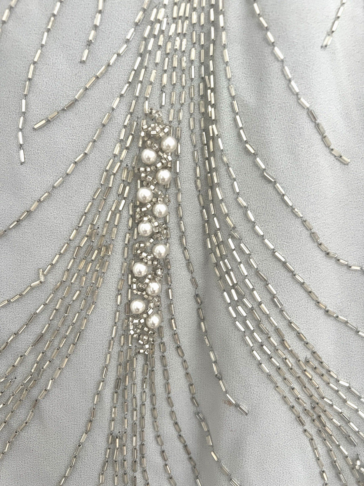 1950s Fully Beaded Shift/Sheath Dress Art Deco Motif Bugle Beads Pearls Lined S