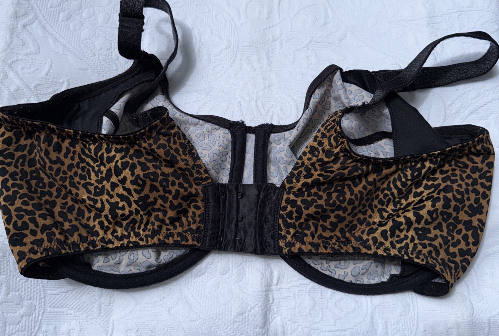 Vtg Bra UW Leopard Vanity Fair Animal Unlined Wide Band Copper Black Brown 40DD