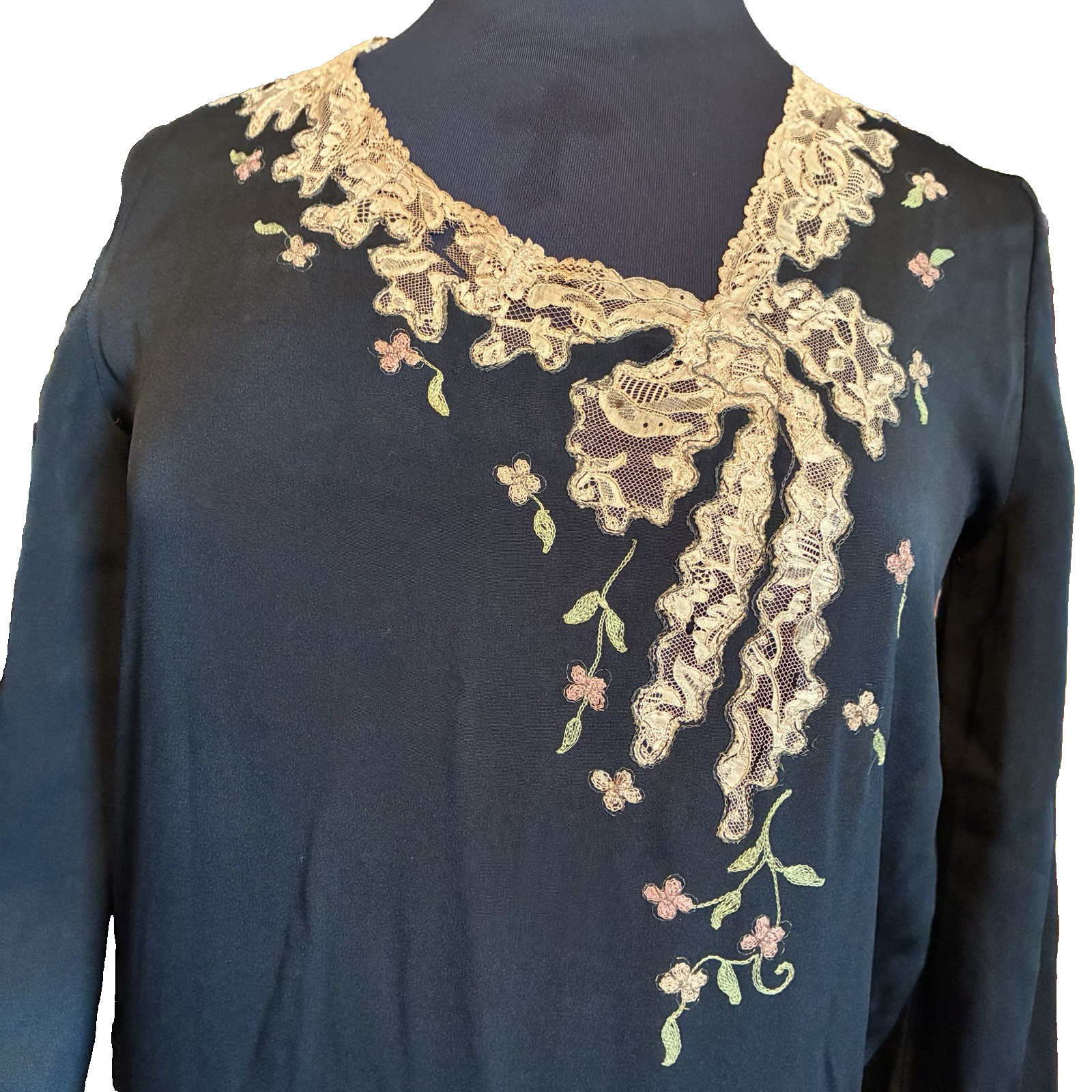 1920&rsquo;S Flapper Drop Waist Afternoon Dress Asymmetrical Lace Embroidery Silk