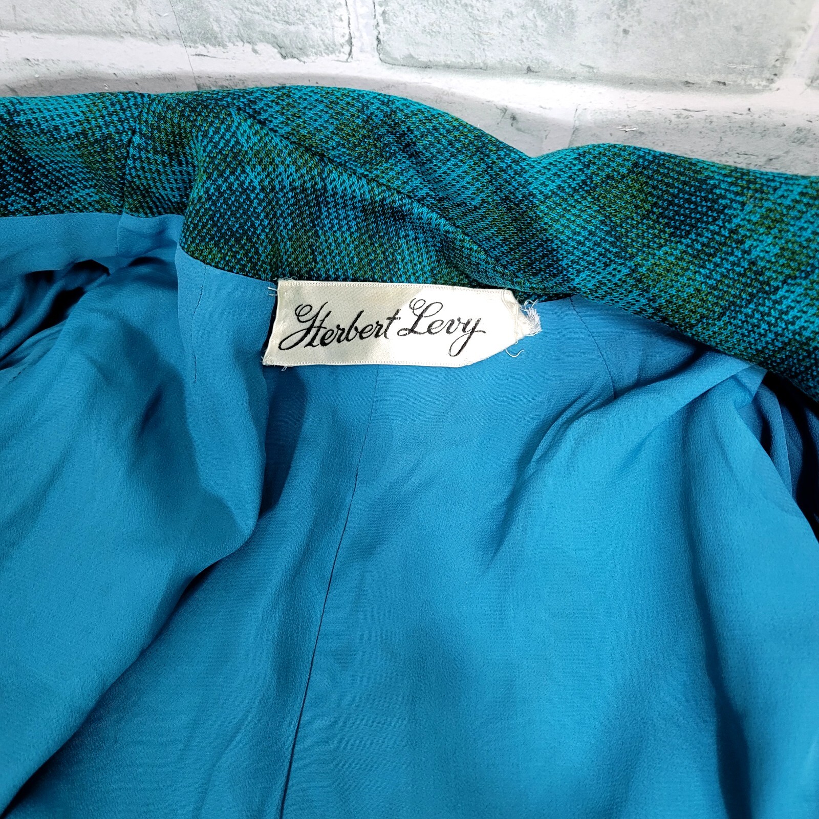 Vintage 50s Herbert Levy Tie Scarf Collar Bright Plaid Tweed Blazer Capelet