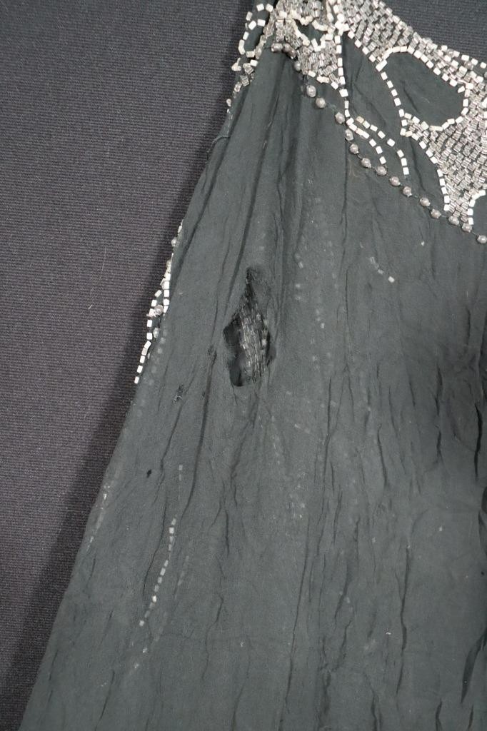 VINTAGE 1920&rsquo;S BLACK SILK CREPE FLAPPER BEADED DRESS FOR STUDY OR APPLIQUE