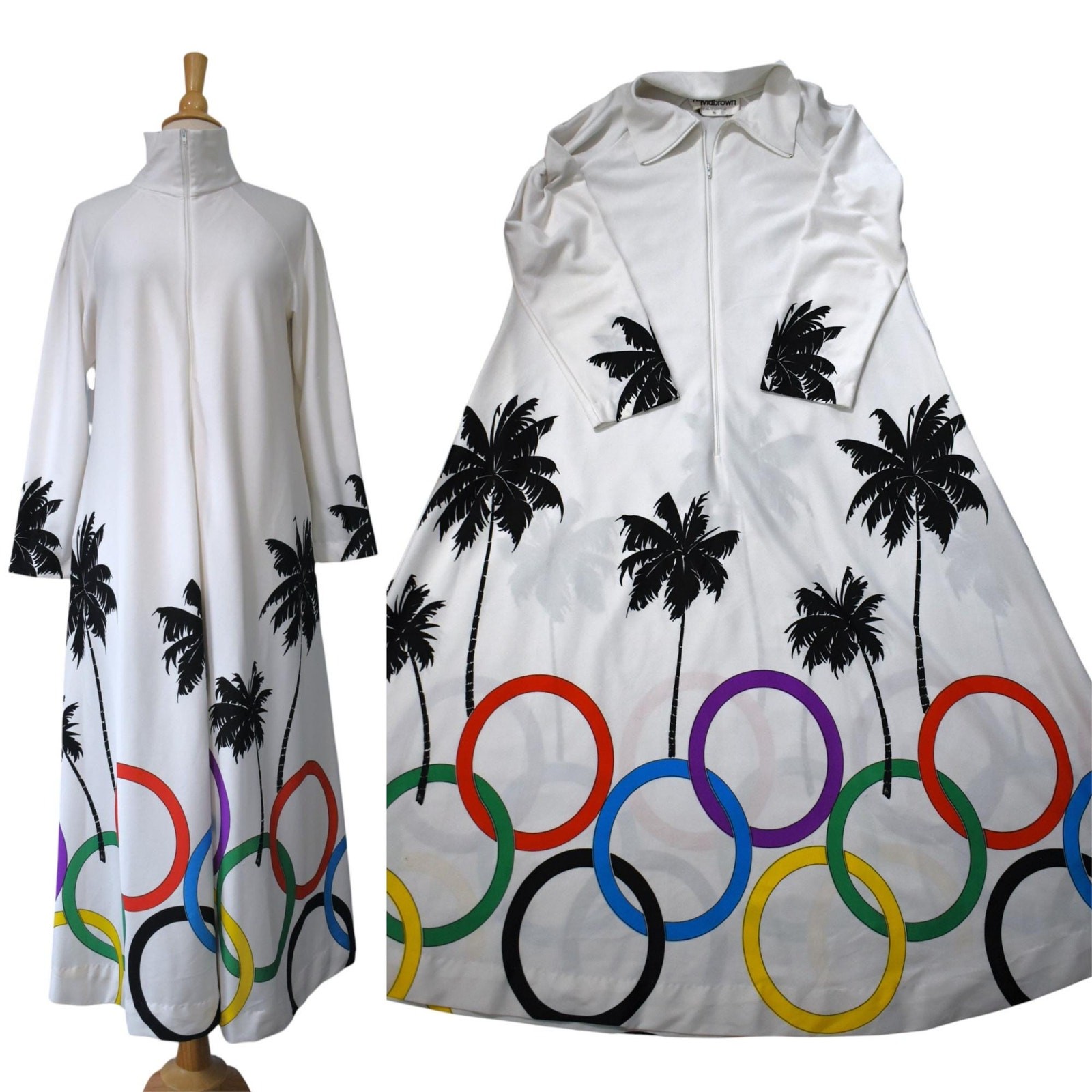 Vintage 80s RARE David Brown Los Angeles Palms 1984 Olympics Caftan Maxi Dress