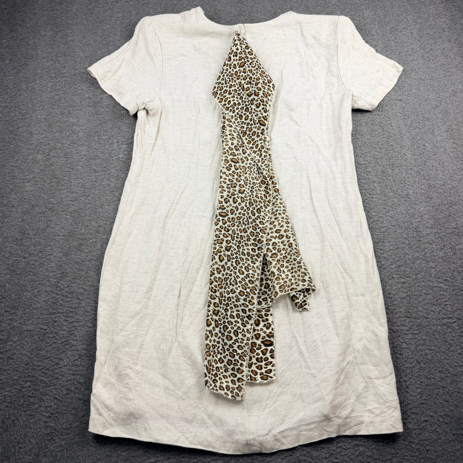 Ms Basia California Vintage Cream Shift Dress Leopard Print Scarf Accent Size 16