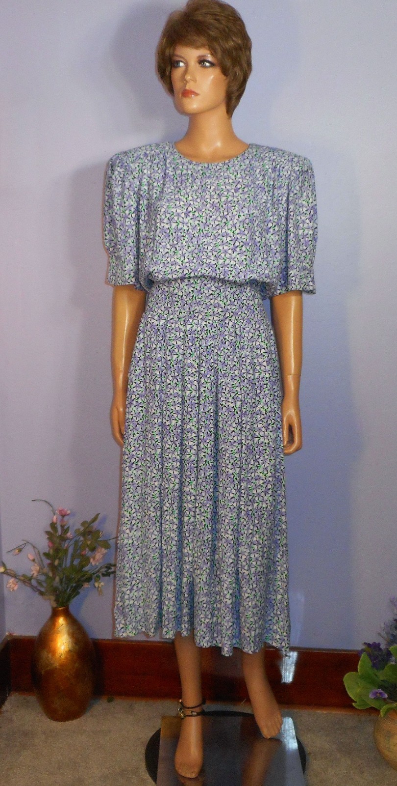 Vtg Early ‘90s Karin Stevens (KSL) Cottagecore/Secretary Rayon Dress, Mod 11/12
