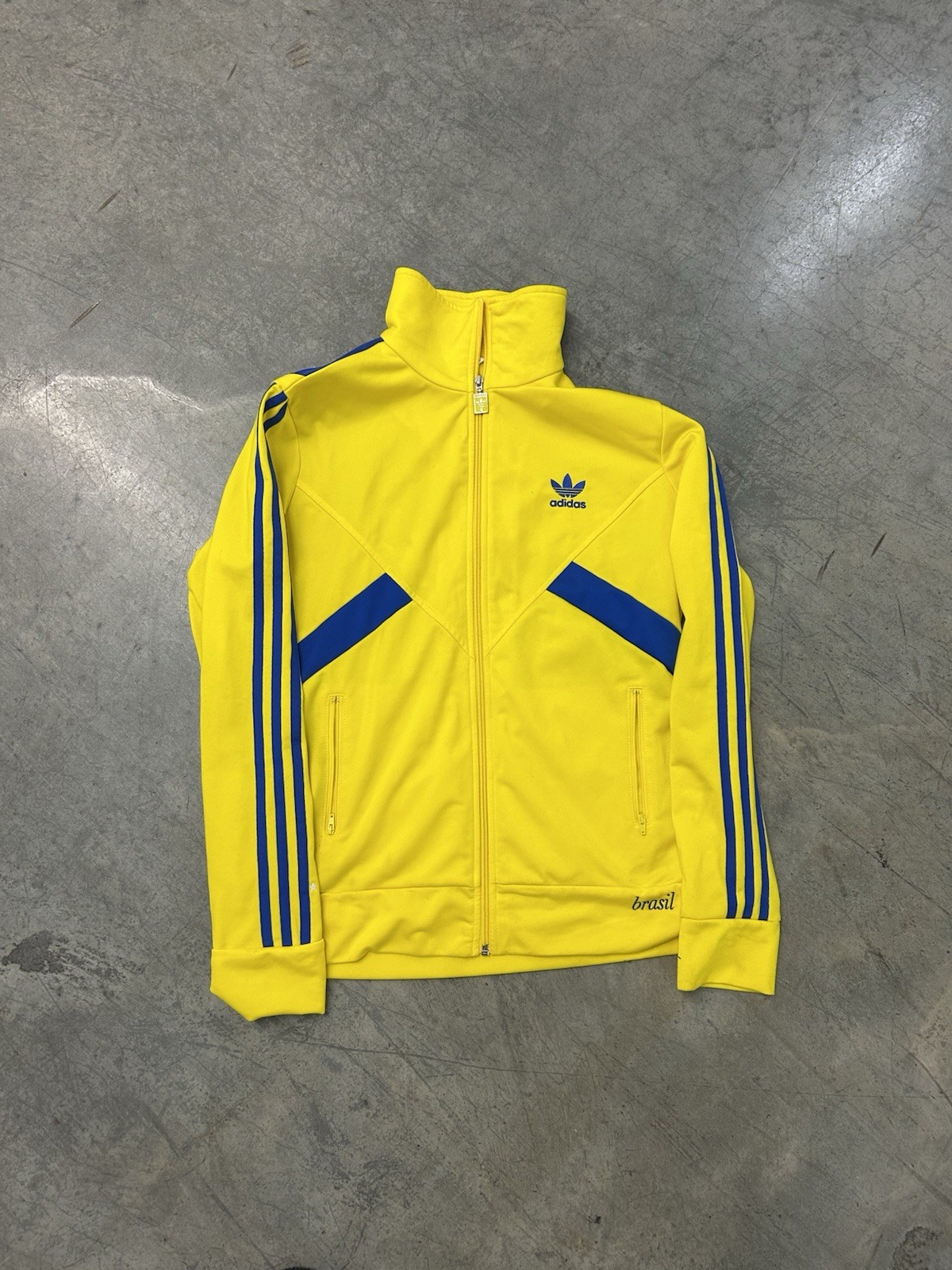Vintage Adidas Track Jacket Size Large 2008 Yellow Blue Brasil Ordem e Progresso