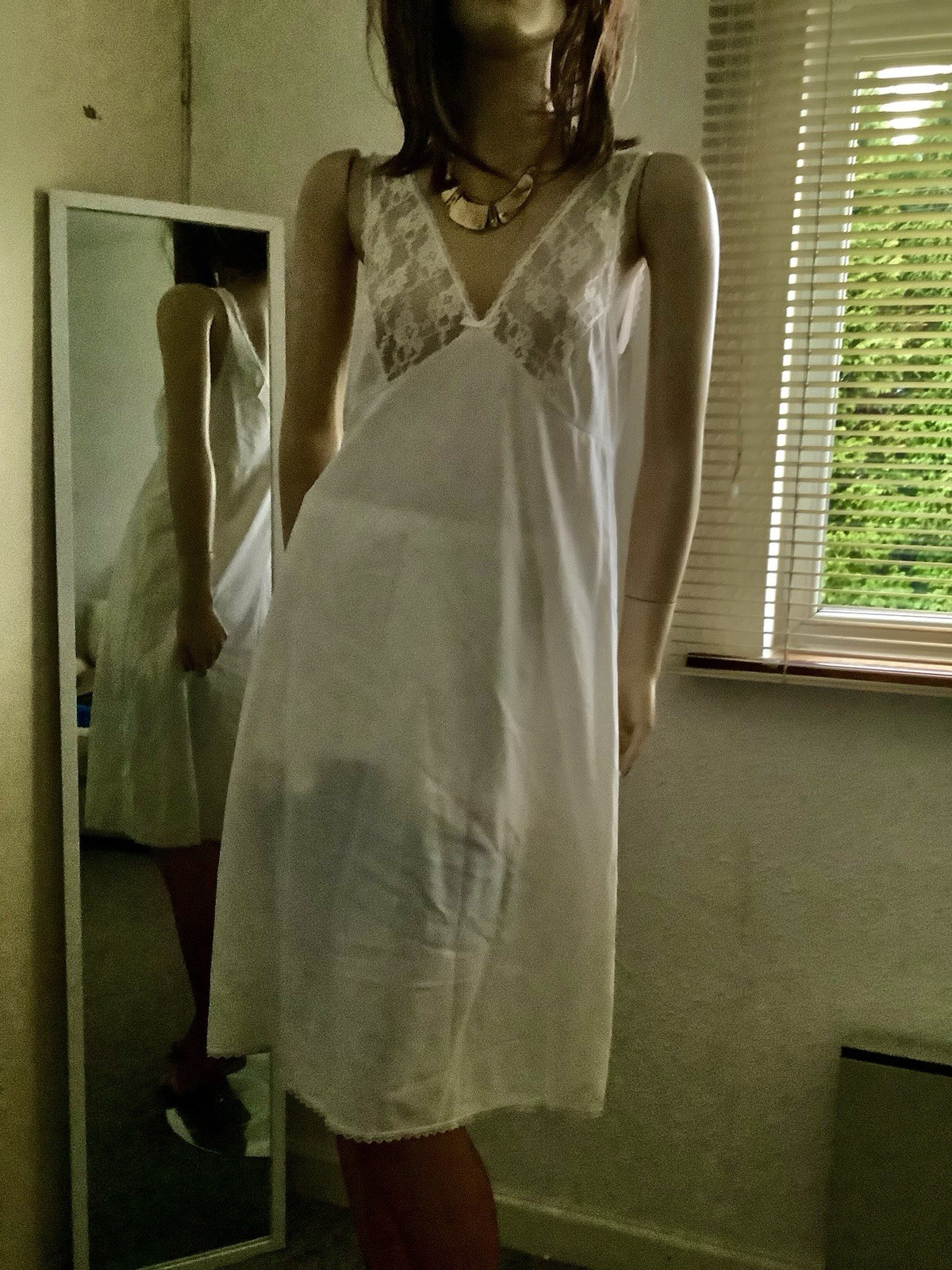 Vtg St Michael White Silky Sheer Nylon & Lace Full Slip Petticoat 14 (EU 42)
