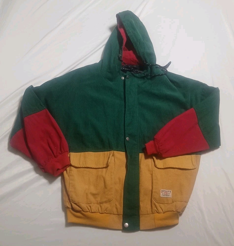 Vintage ZAFUL Unisex Medium corduroy coat Jacket Green Yellow Red Colorful