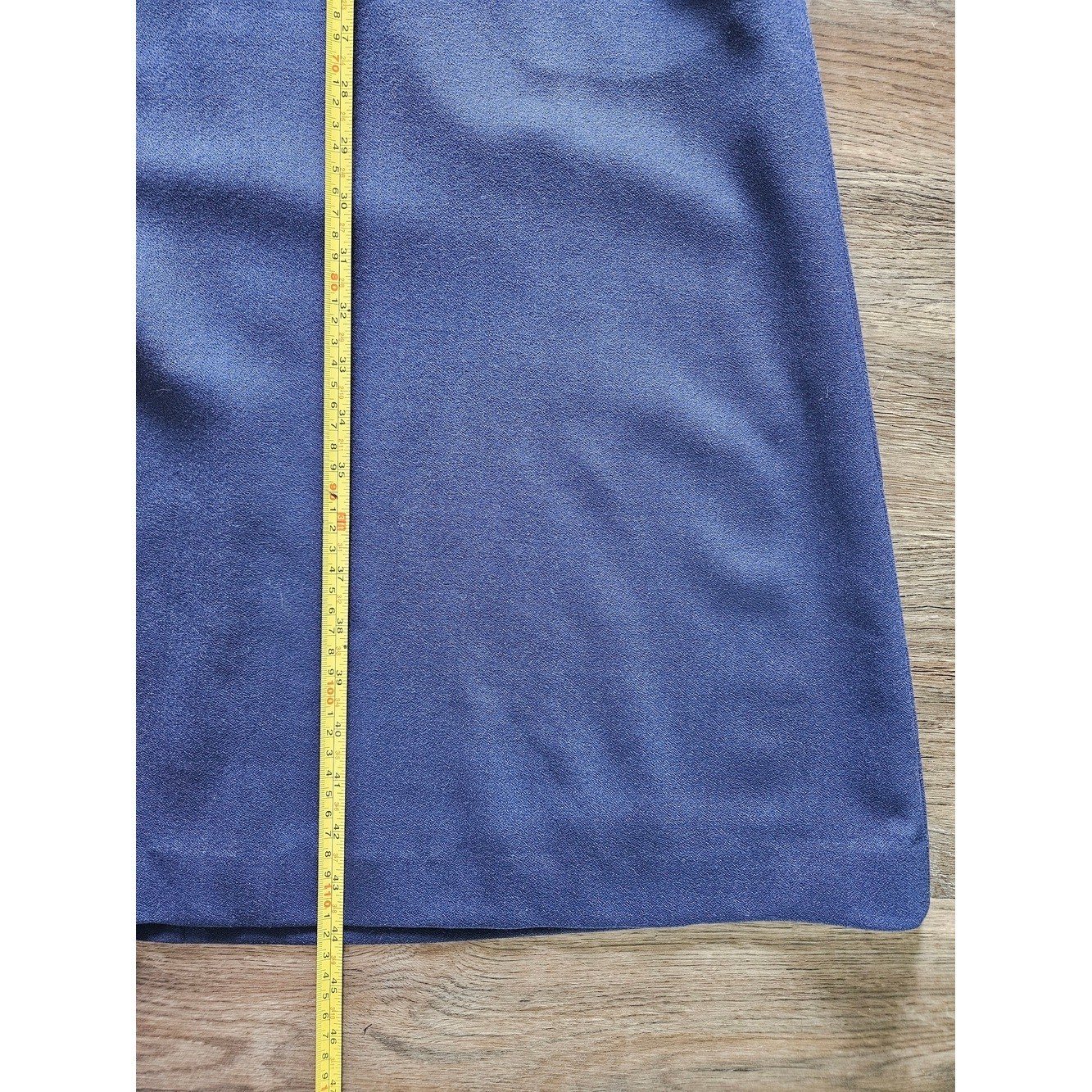 Rare THE FOLD London Virgin Wool Navy Blue w/ Copper Neck Line & Belt Trim Dress
