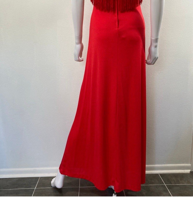 Vintage Disco Dress, Joy Stevens California Red Fringe 1970’s Retro Gown Size 6