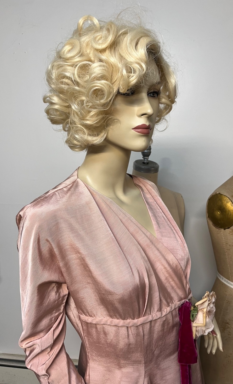 Vintage 1940s Marshall Fields Pink Rayon Faille Dressing Gown Dress Bust 36-38