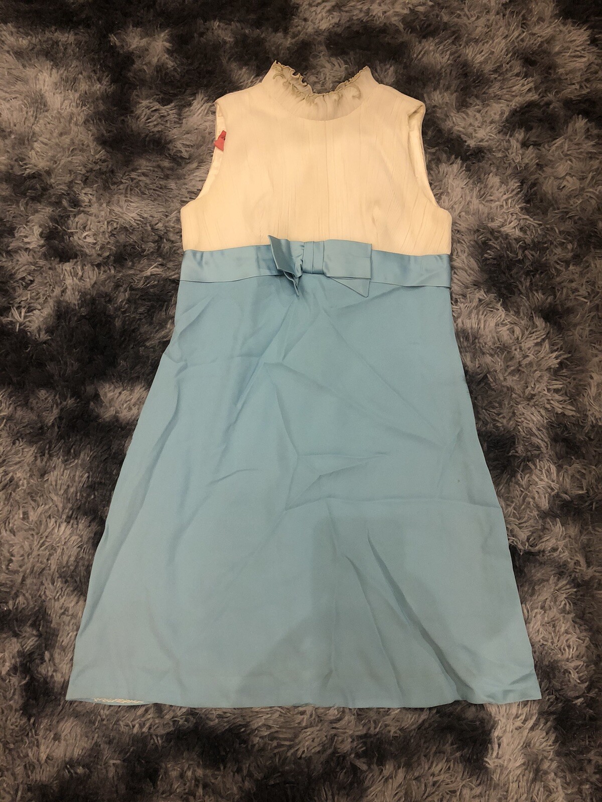 VTG 60s Ivory & Pale Blue Jackie O. Pencil Mini Cocktail Dress ~S/XS