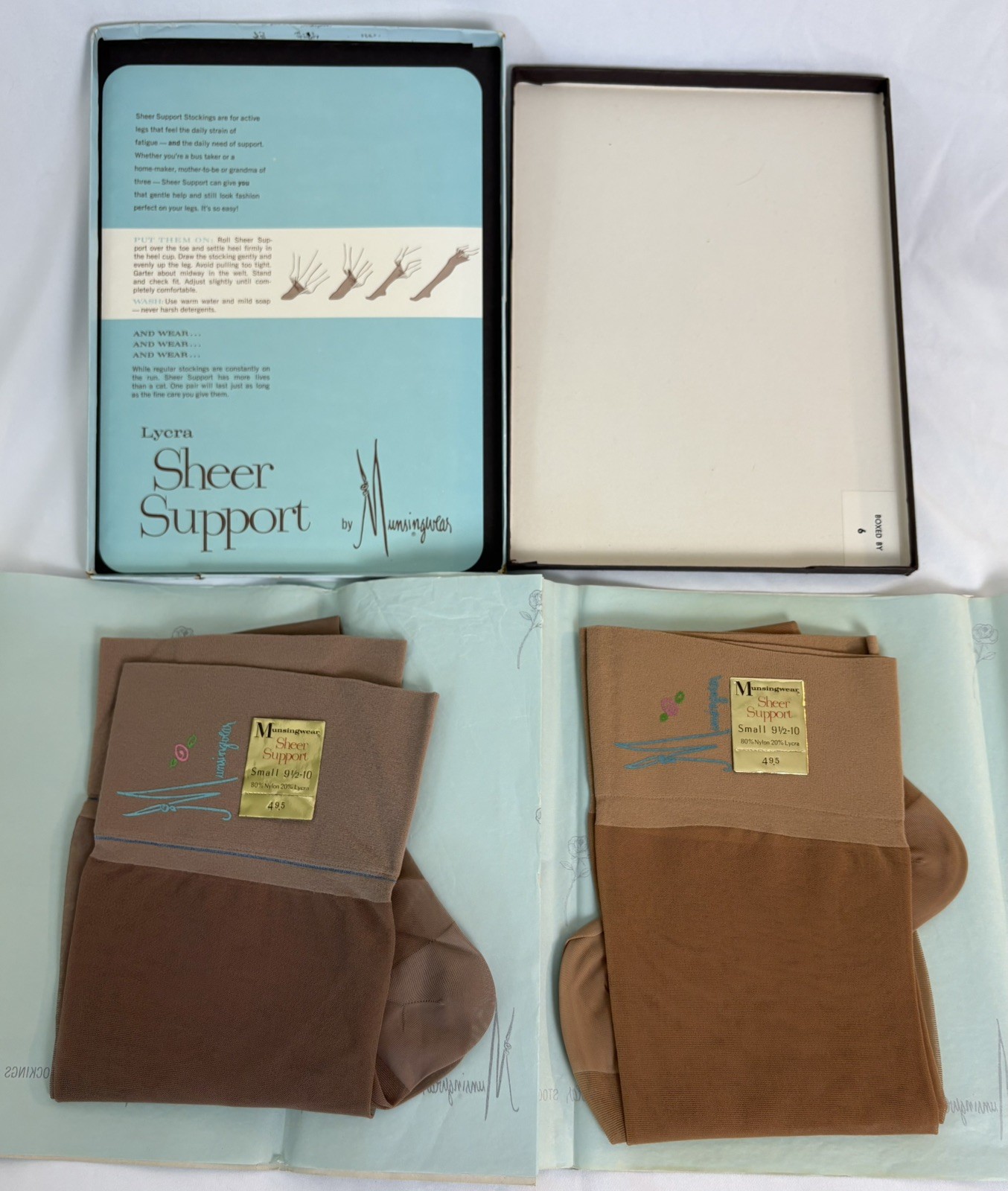 2 Pair – Vintage 60s Munsingwear Seamless Sheer Nylon Stockings Small 9.5-10