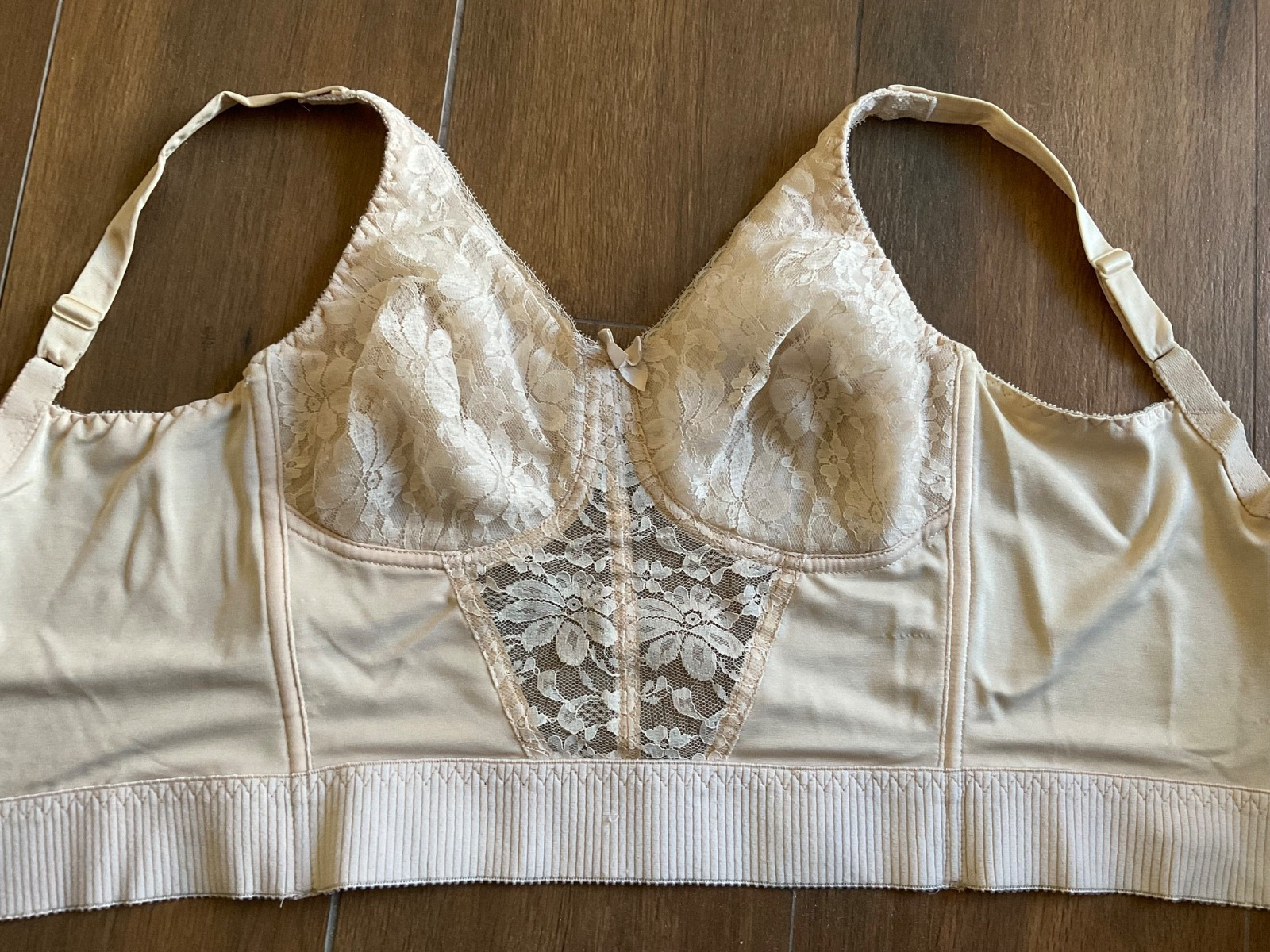 VTG Long Line Beige Bullet Bra Corset Bustier Cincher Shaper 34C Pin Up