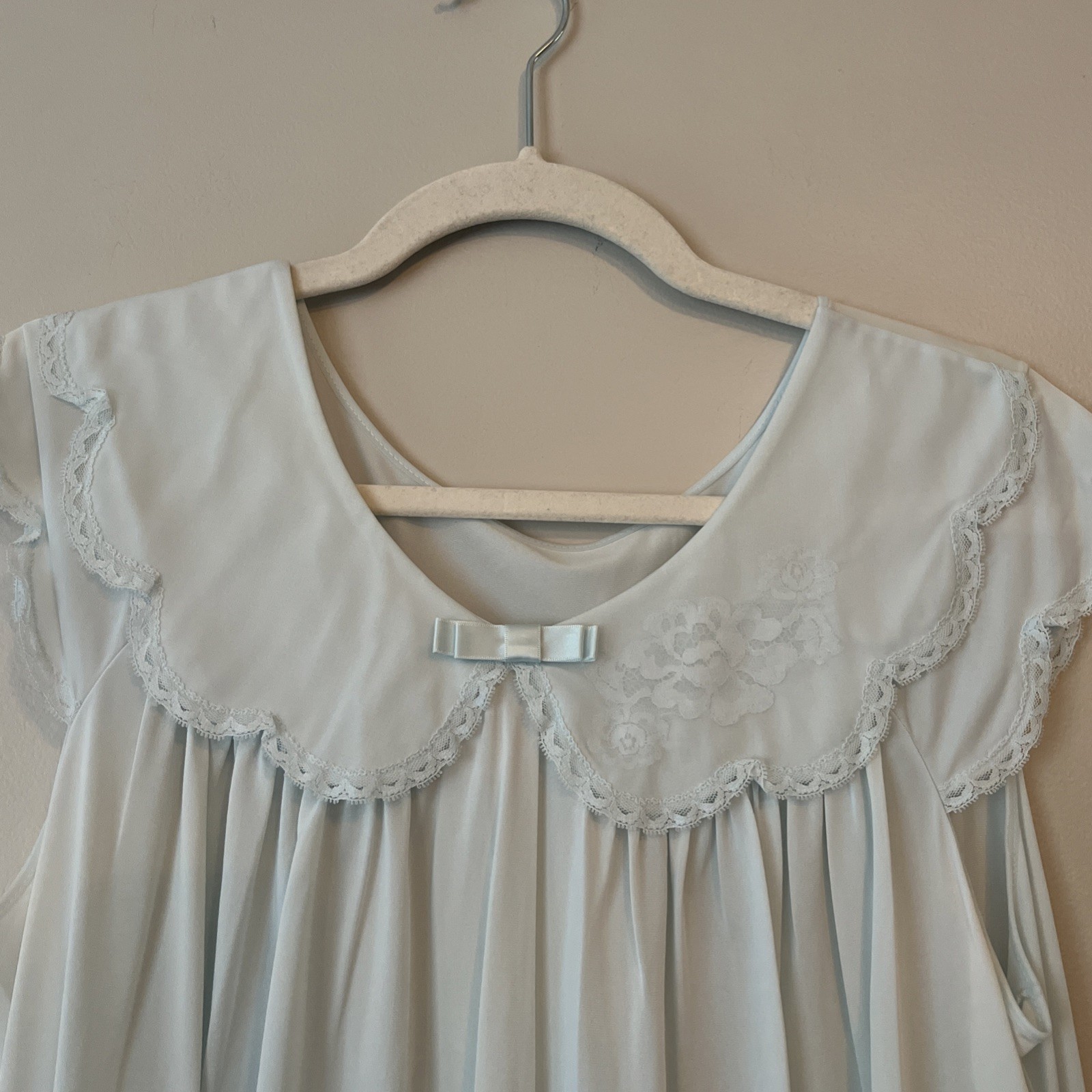 Vintage Shadowline Nightgown Robe Set Baby Blue Peter Pan Collar Medium Lace