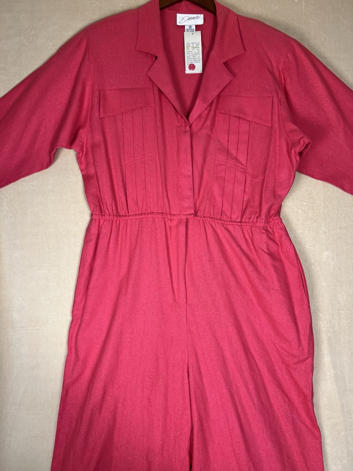 Vtg NWT Donle 100% Silk Jumpsuit Women&rsquo;s M Pink Pockets Pleated Textured