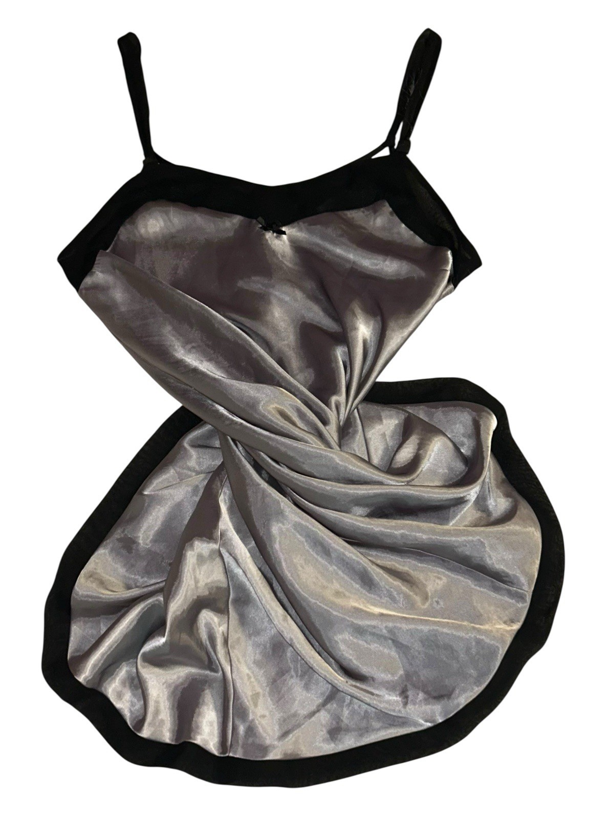GILLIGAN & O’MALLEY Silver Shiny Satin Black Trim Nightie Nightgown M