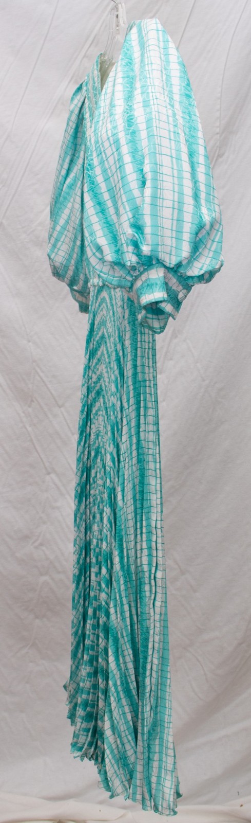 1980s Vintage Dress Aqua Blue Satin Pouf Sleeve Robert Courtney Gene Roye
