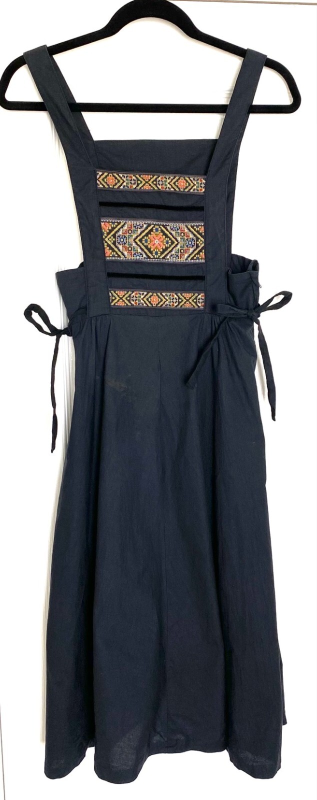 YOUNG EDWARDIAN by Arpeia Embroidered Velvet Folk Side Tie Dress 7 = Small VTG