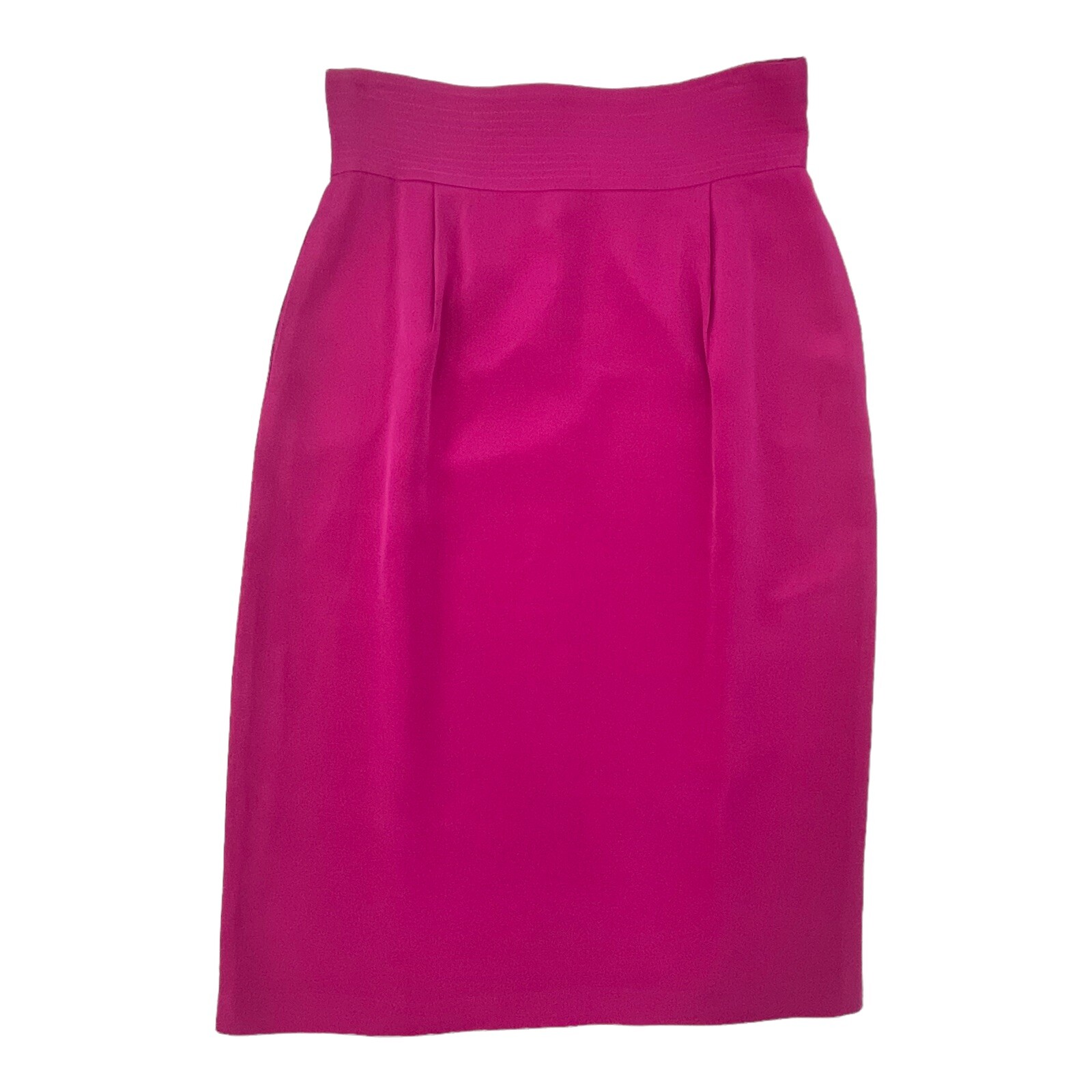 Vintage 80s Flora Kung New York 100% Silk Pencil Skirt Magenta Lined Size 10