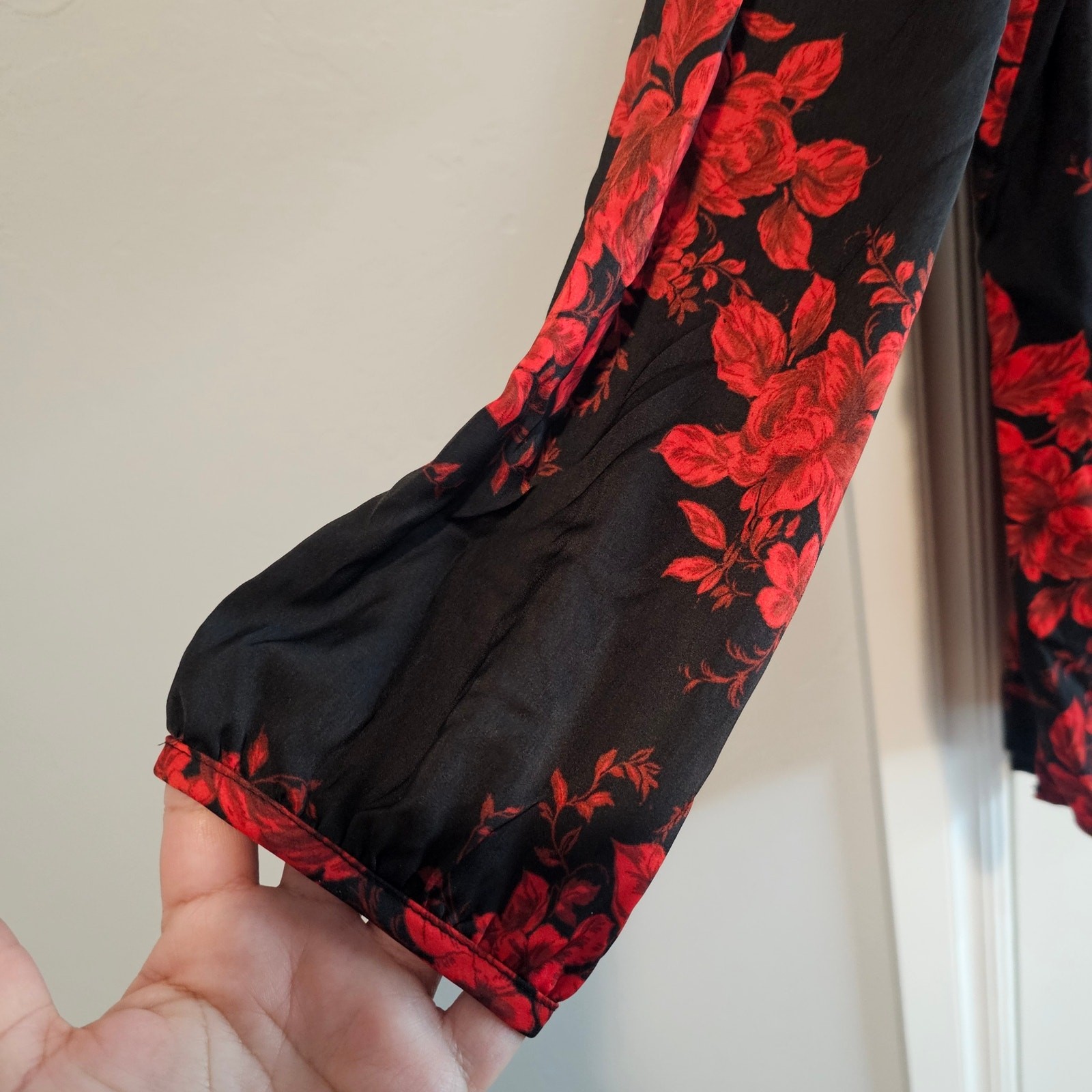 Croft & Barrow Y2K Floral Blouse Womens XL Red Blk Whimsygoth Fairy Boho Roses