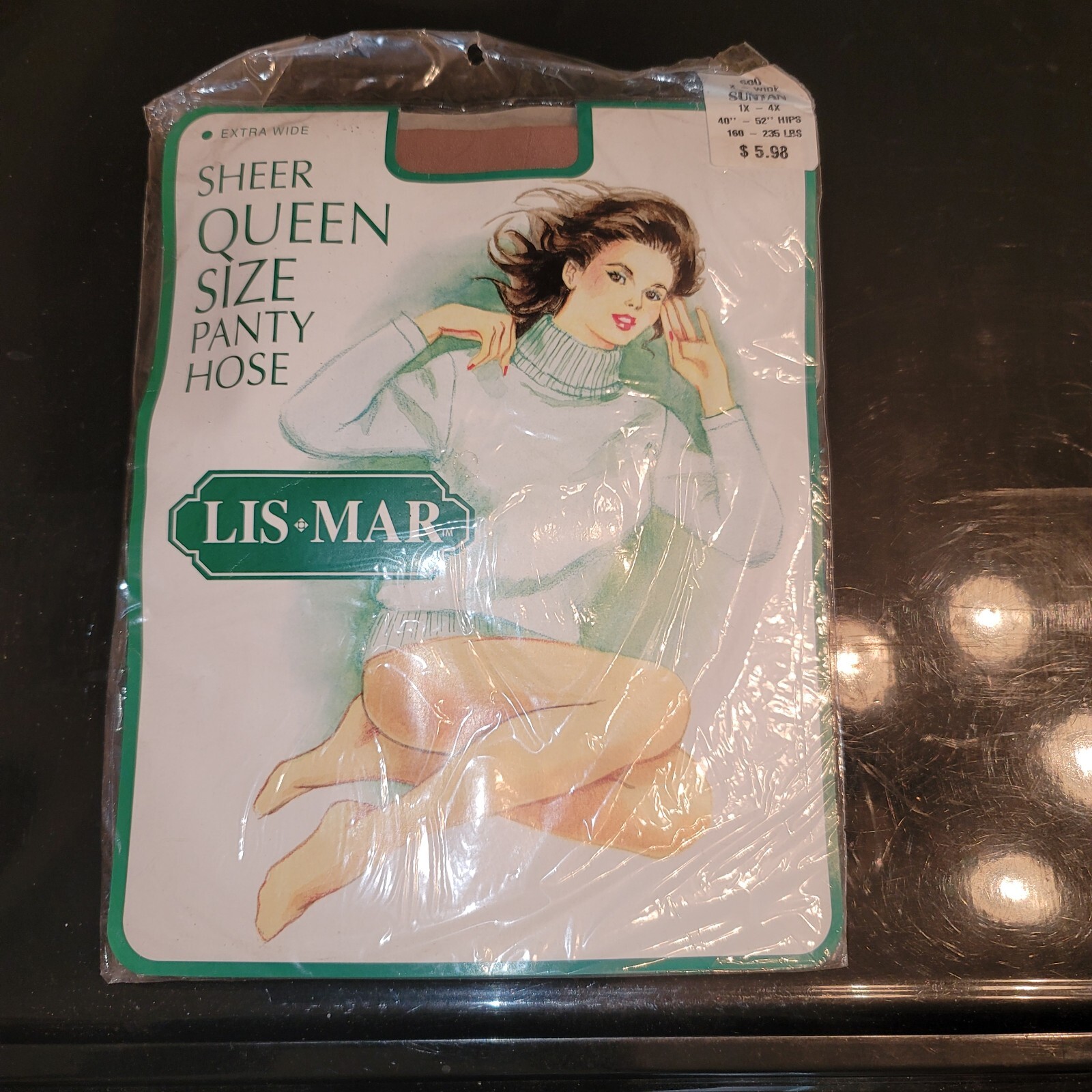 LIS*MAR Vintage 80s Nylon Pantyhose Suntan Sheer Queen Sz 1X-4X 160-235 lbs New