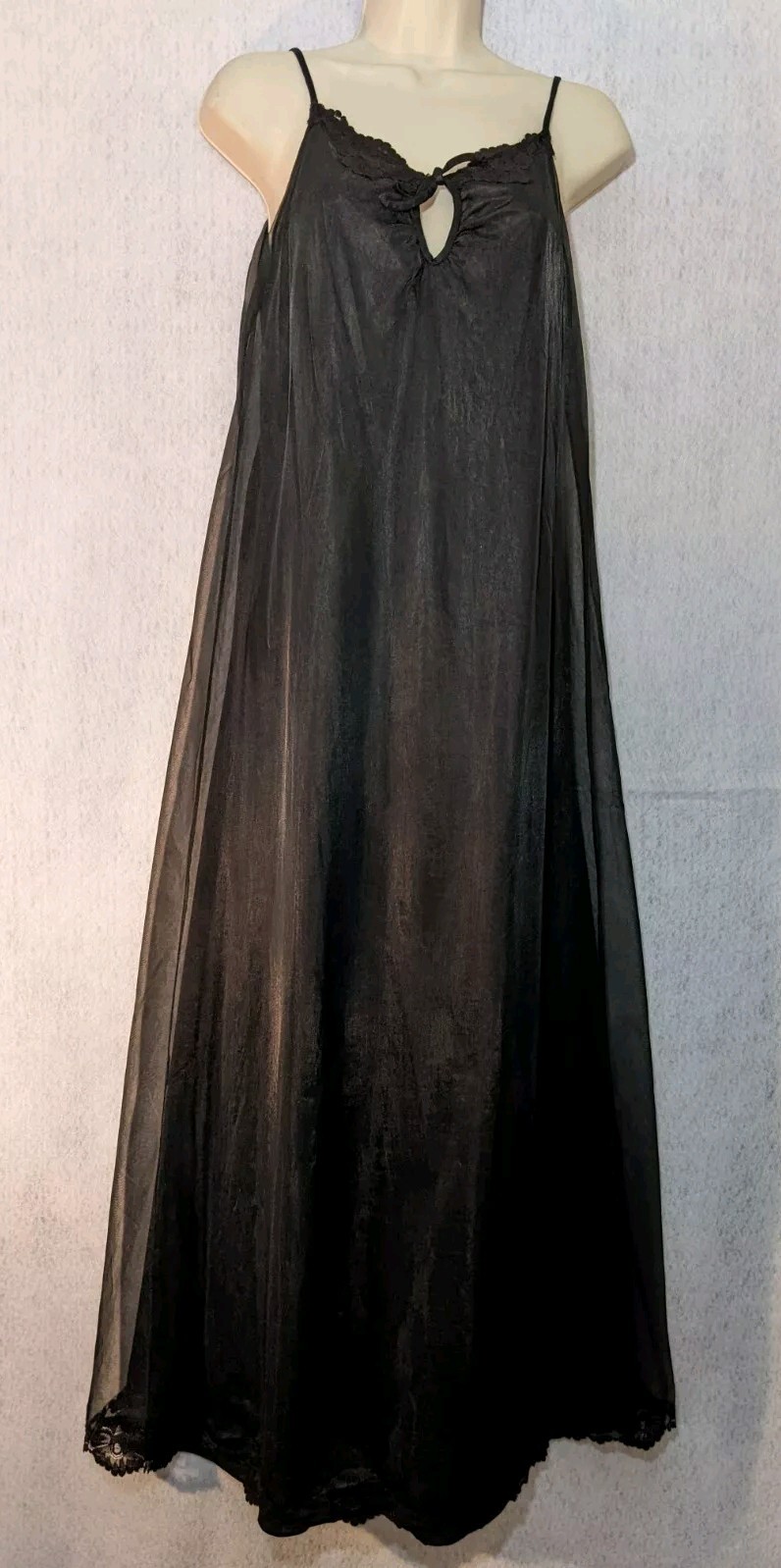 Vintage Intime Double Layer Nightgown Chiffon Over Nylon Lace Hem Keyhole S