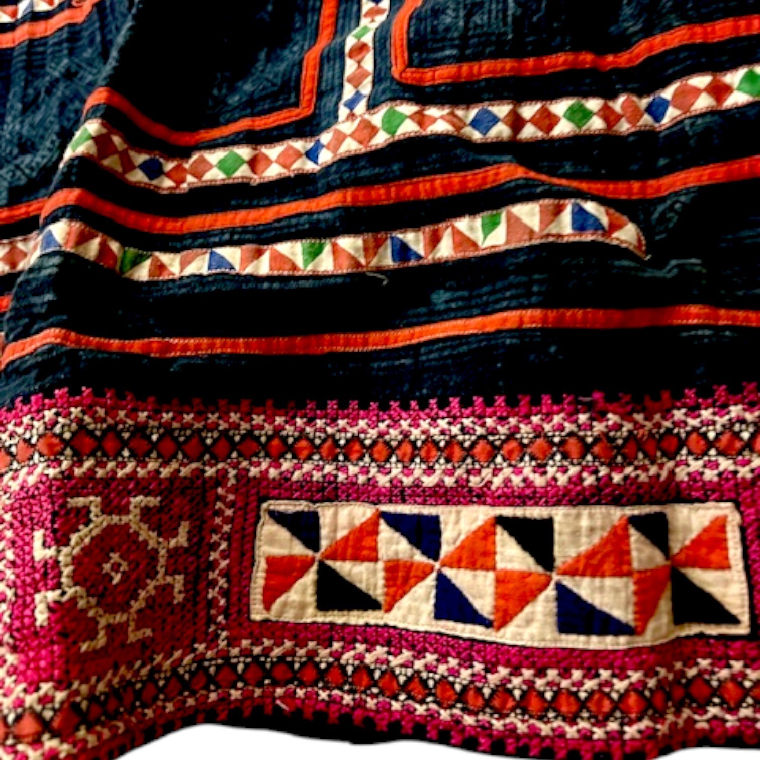Handcrafted Vintage Embroidered & Applique Vietnamese Hills Hmong Tribal Skirt