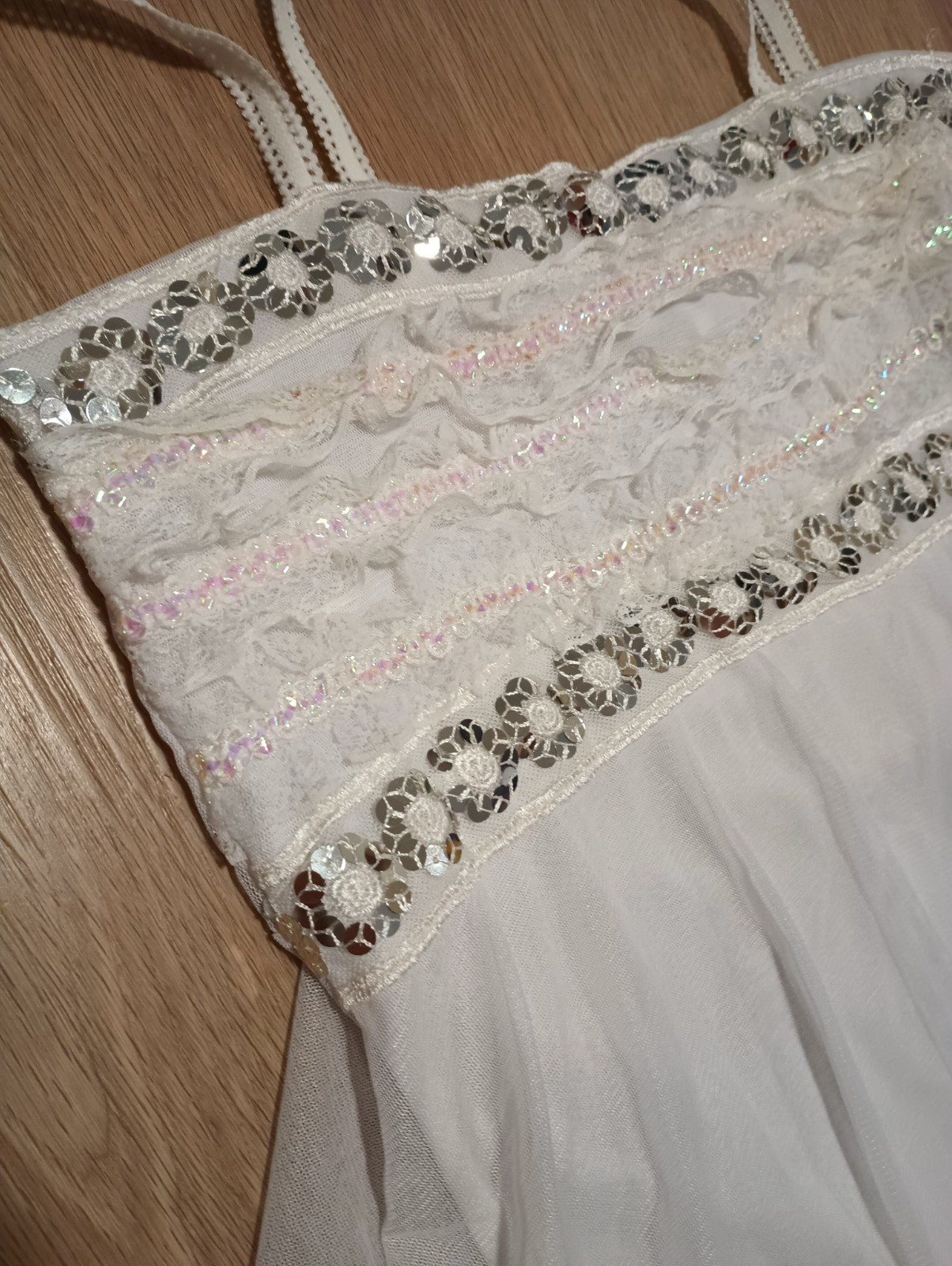 Vtg 90s Stretchy FAIRY motif Fishnet Gauze Overlay Sequin Lace Hippie Tube Top S