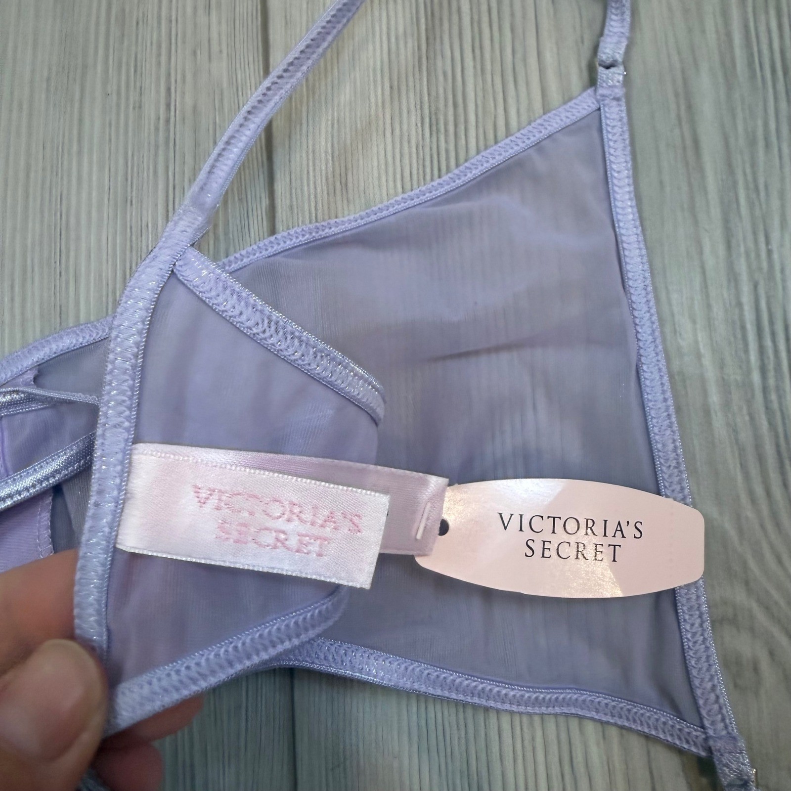 Vintage Victorias Secret V-String Thong Lavender Purple Sheer Mesh Y2K NWT Small
