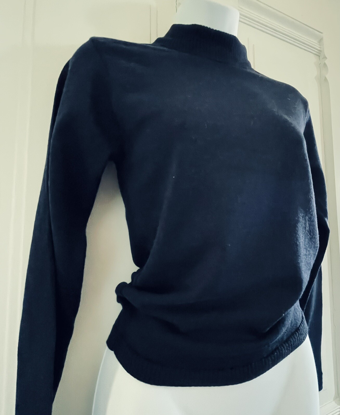 Vtg Pendleton Fine Virgin Wool Pullover Sweater Petite Small USA Navy Mock Neck