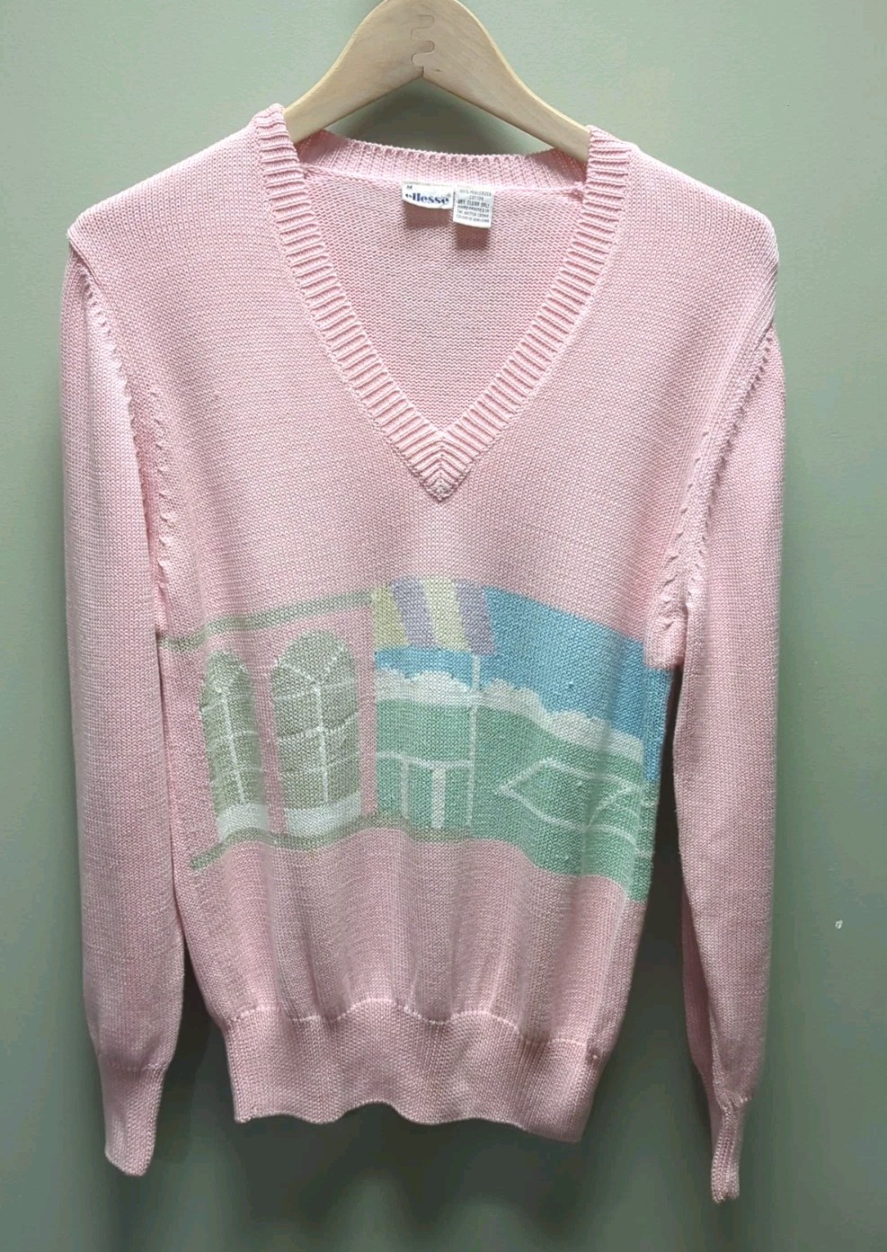 VTG 90s ELLESSE Women’s Tennis/Pickleball Sweater Medium Pink V Neck Cotton EUC