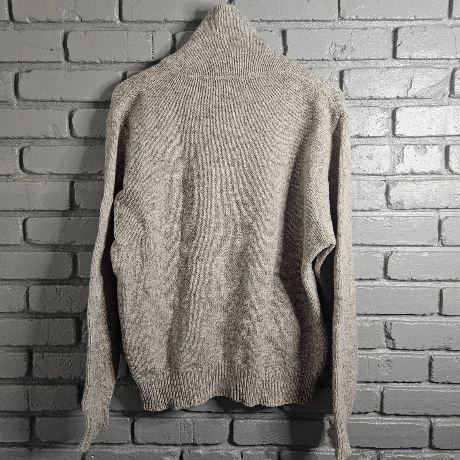 LL Bean Vintage Wool Shawl Collar Sweater Womens XL Oatmeal Tan USA 4669