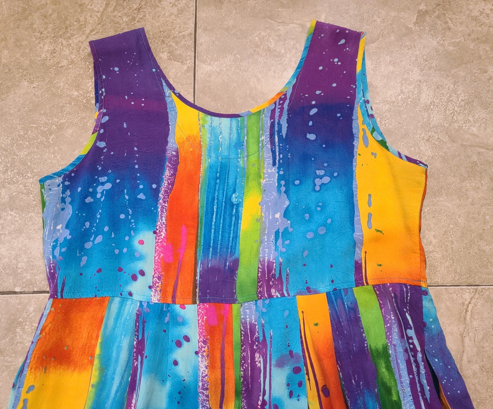 VTG Jams World Rayon Rainbow « Waterfall » Midi Summer Dress Women&rsquo;s M Pockets!