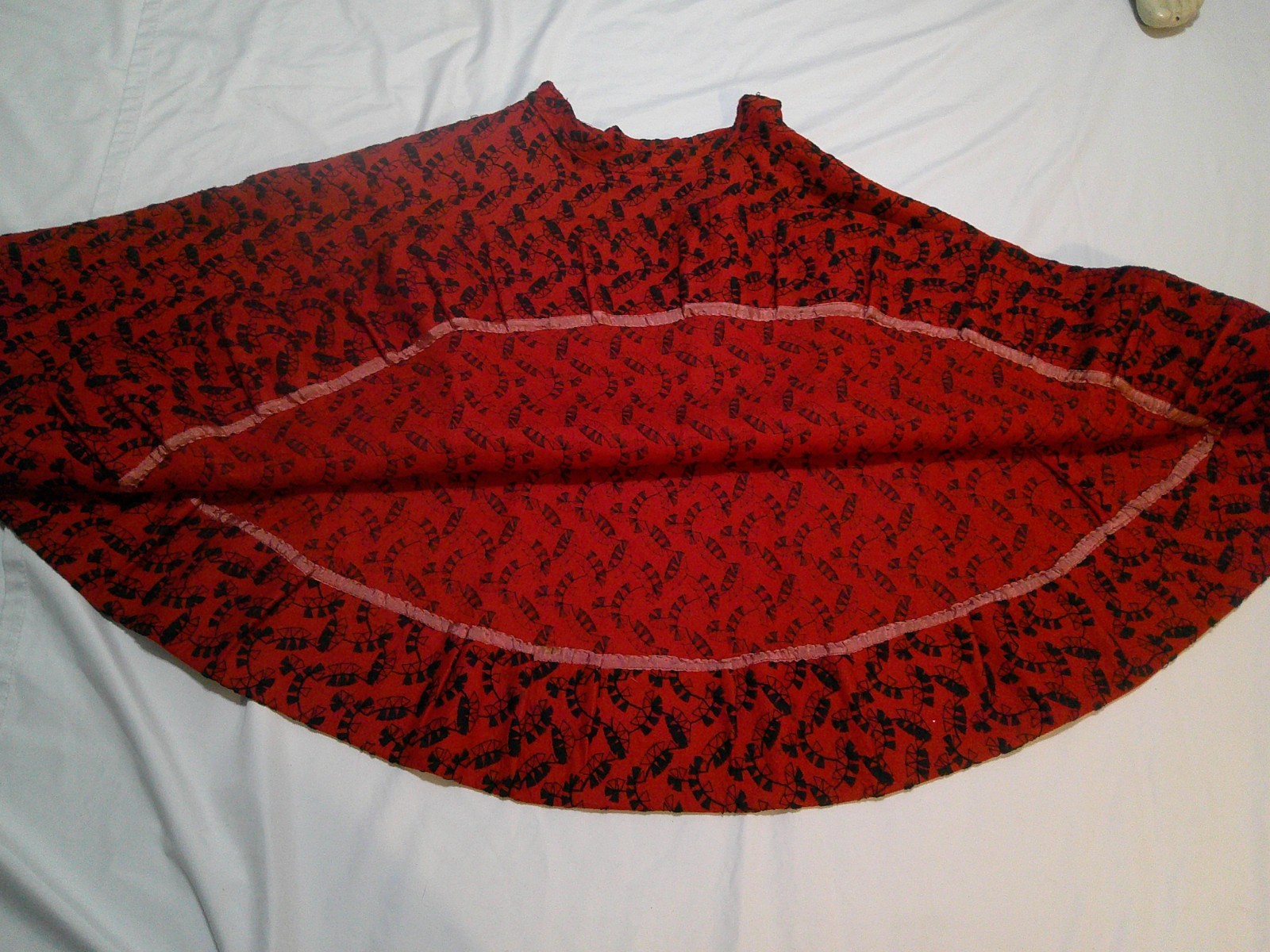 Vtg 50s Rockabilly Red Wool Felt Embroidered Swing Full Sweep Circle Skirt XS