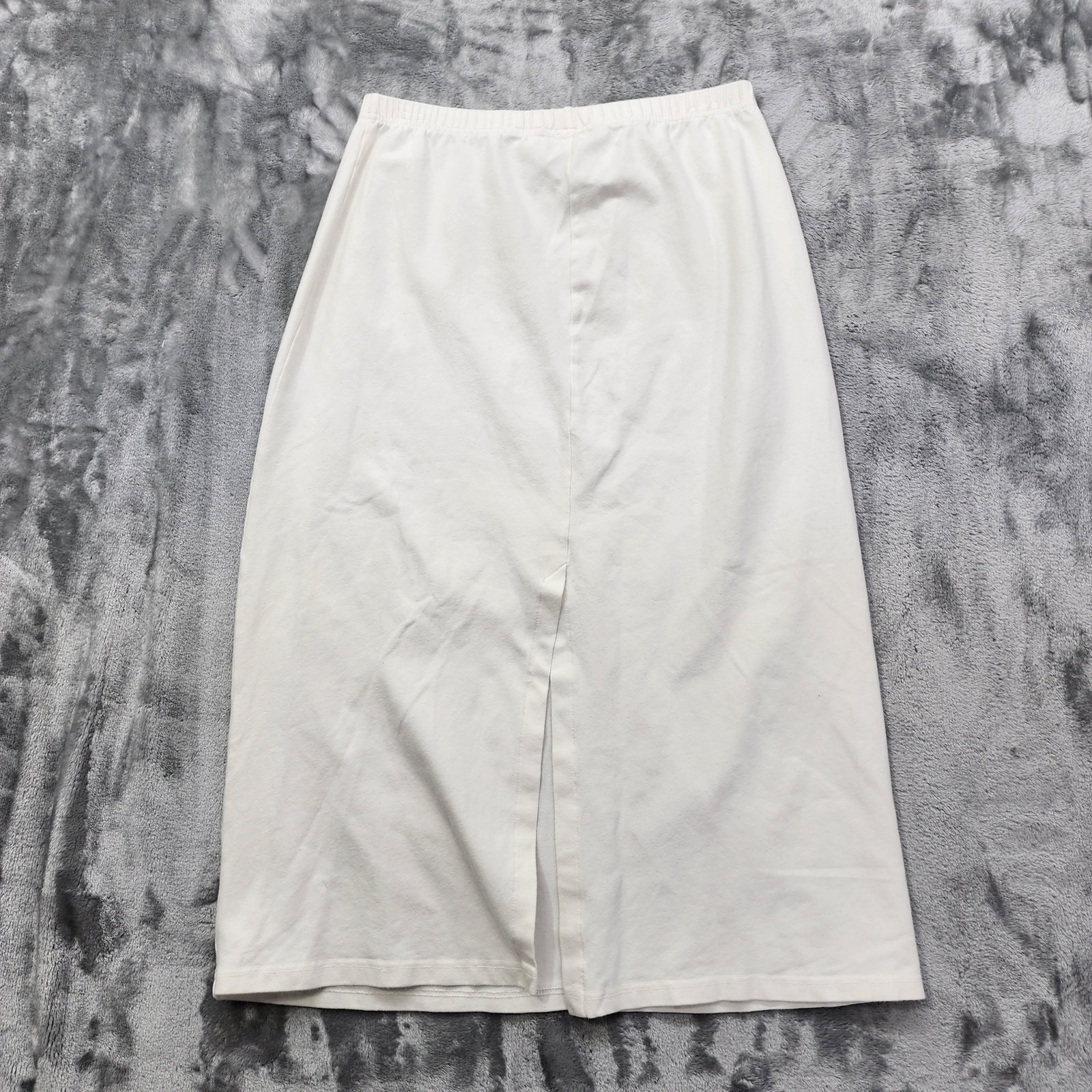 Vintage Russ Liz Claiborne Skirt Womens L 12/14 White Pull On Midi Back Slit