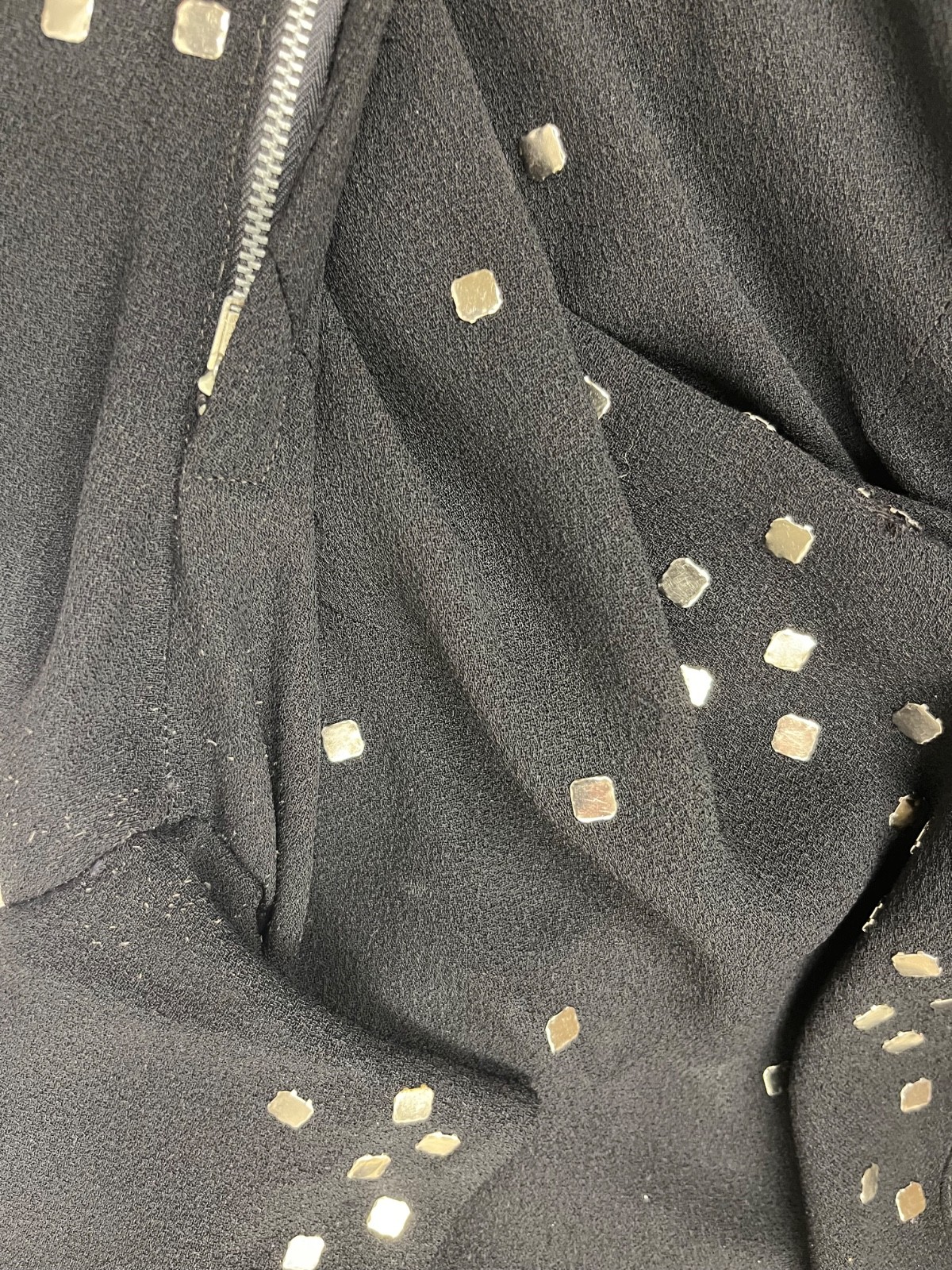 Stunning Prong Set Studded Vintage 1940s Black Rayon Mid Calf Dress Bust 38-39