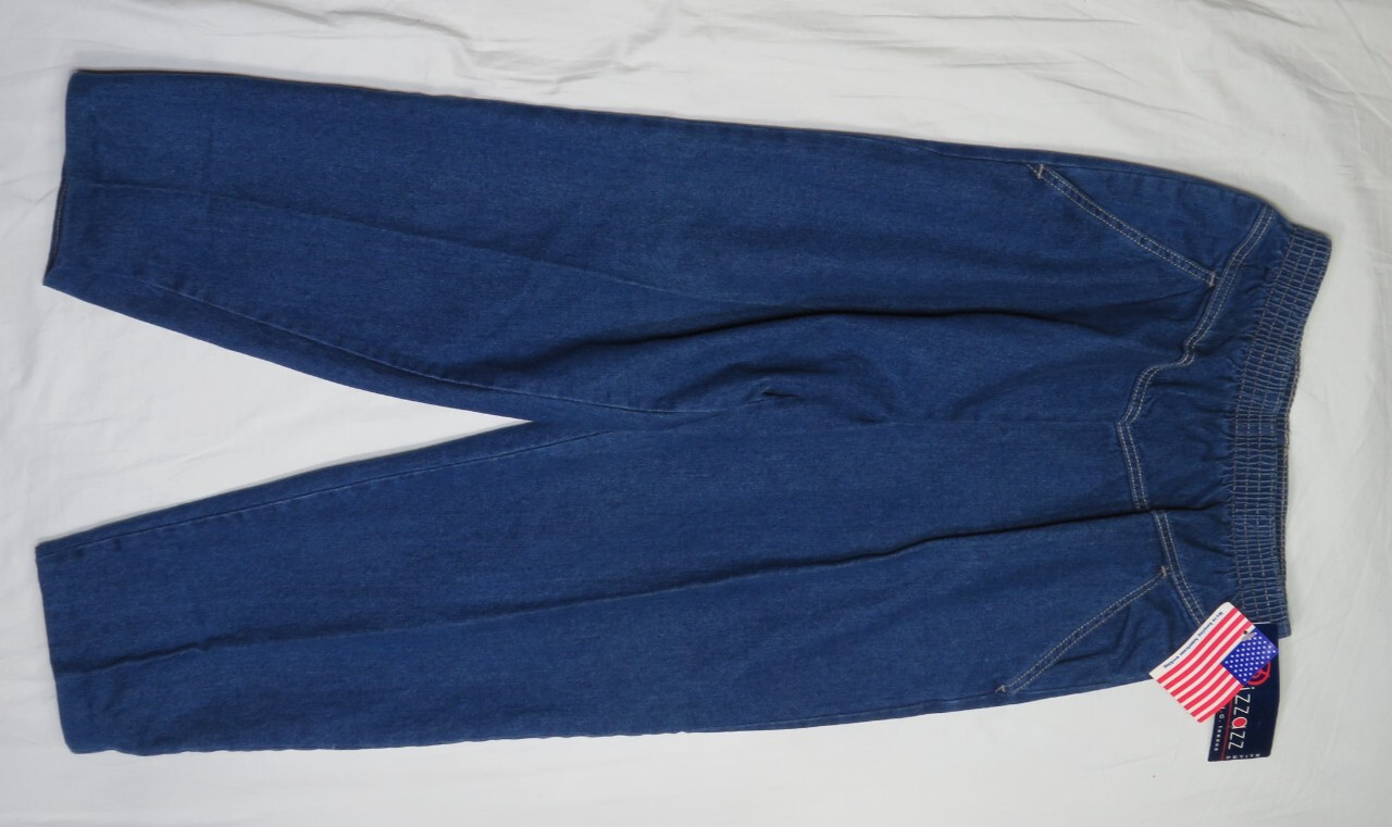 PIZZAZZ WOMEN VINTAGE 16 PETITE MOM JEAN ELASTIC WAIST COTTON DENIM USA MADE NEW