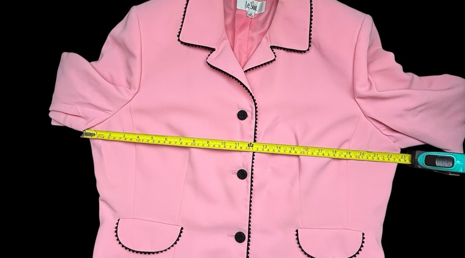 Vintage 1980’s Women’s Size 18 Le Suit Pink Blazer With Black Piping READ