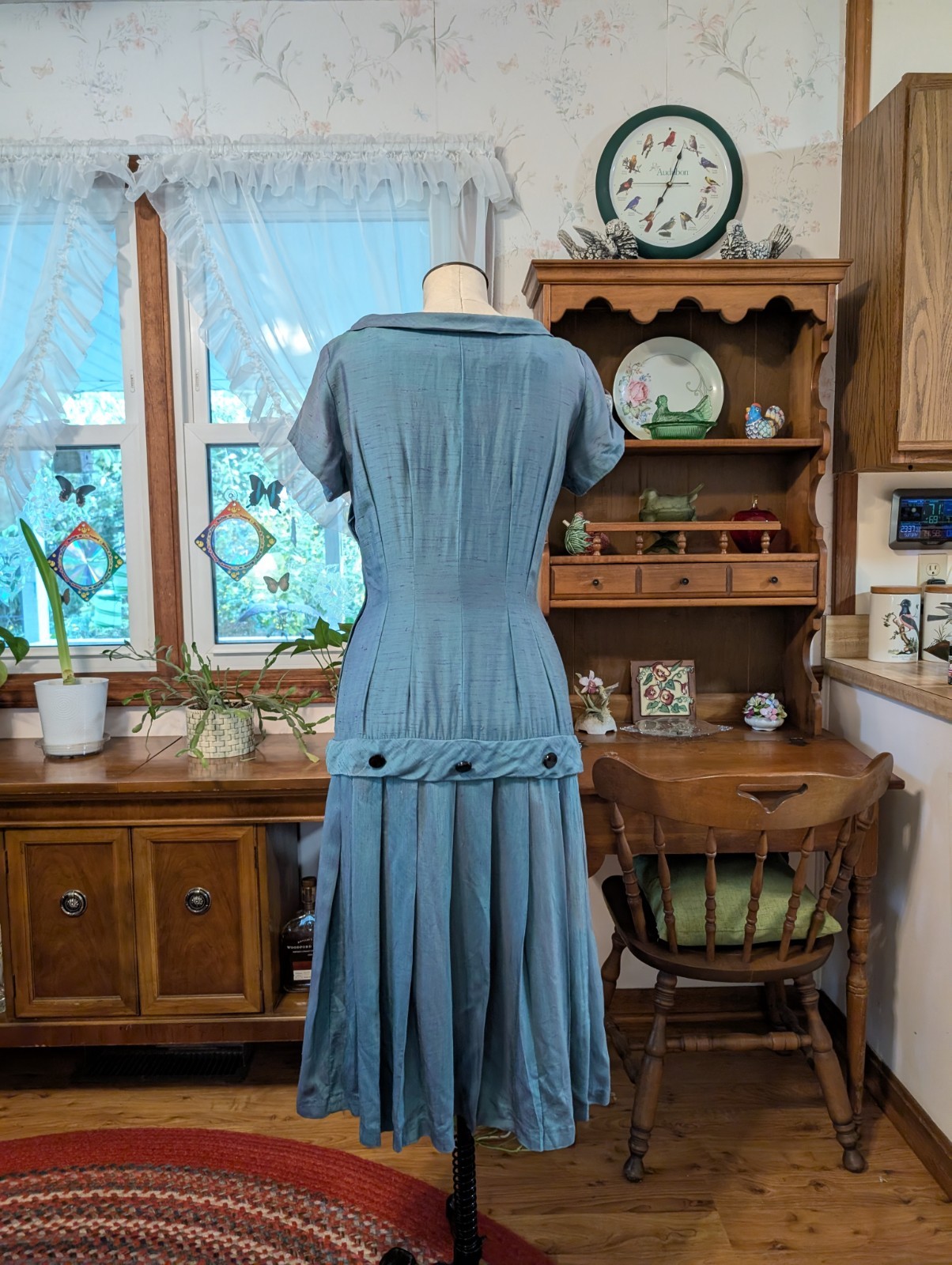 (s/m) EVENING ENIGMA! 1920s Two-Toned Silk Drop Waist Dress TEAL PURPLE Antique