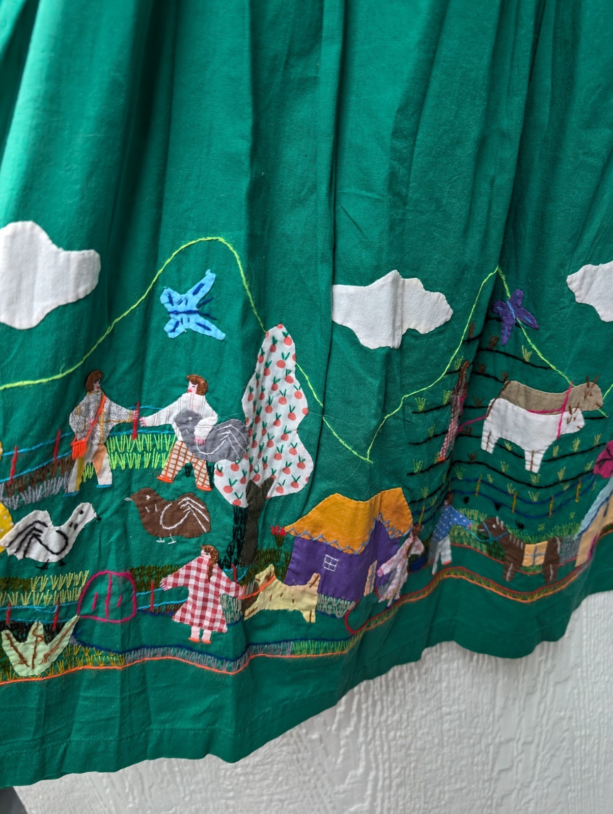 Vtg Cuyamuna Handmade 100% Cotton Folk Art Guatemala Embroidered Skirt Small