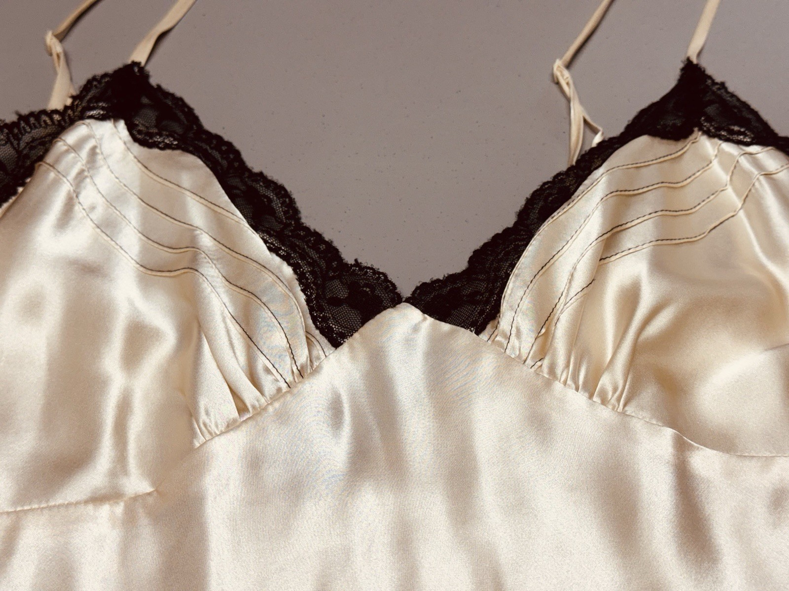 Y2K Valerie Stevens Sz L Ivory Lace Silk Maxi Nightgown Slip Dress Fairy Sexy