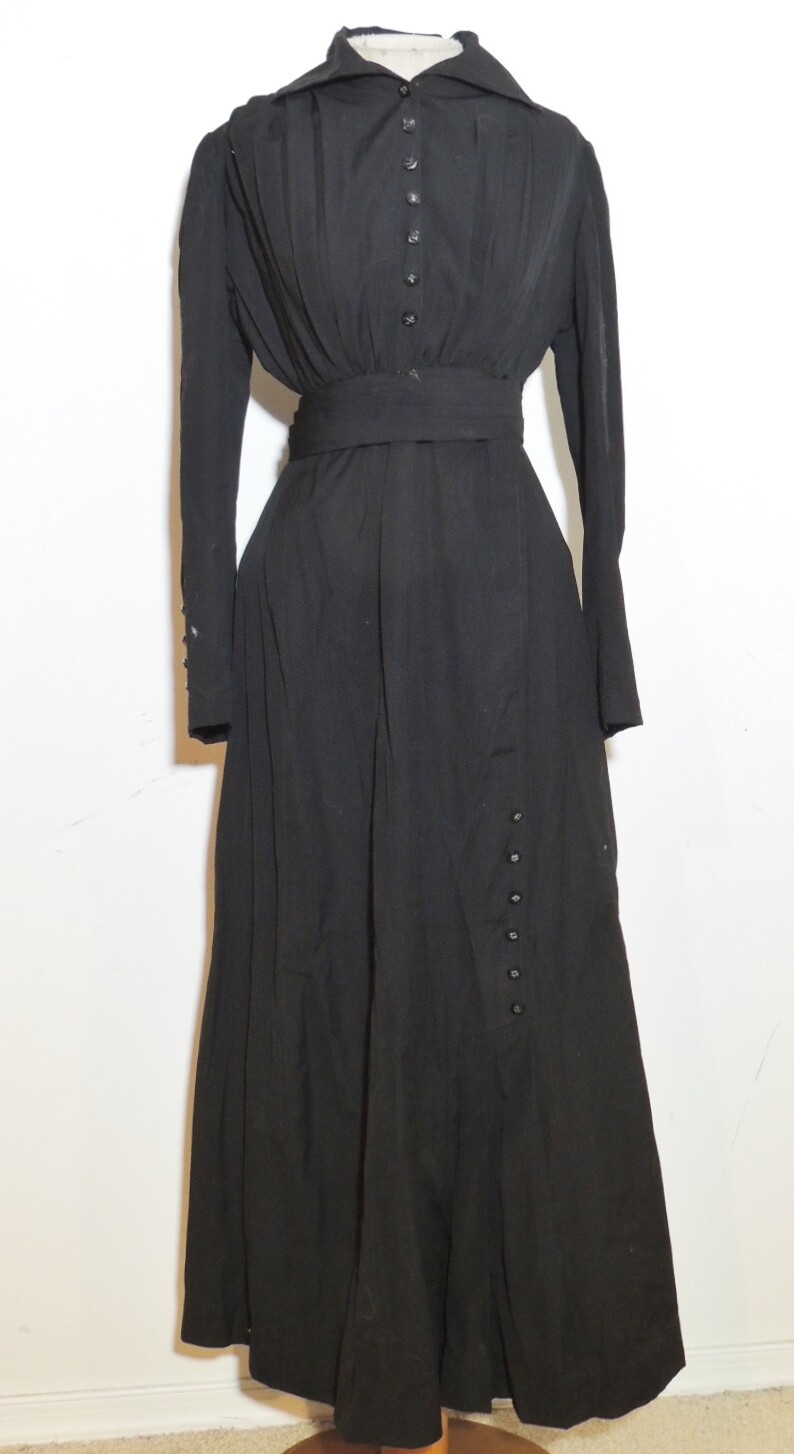 Edwardian / Titanic Era Black Fine Wool Dress Sm