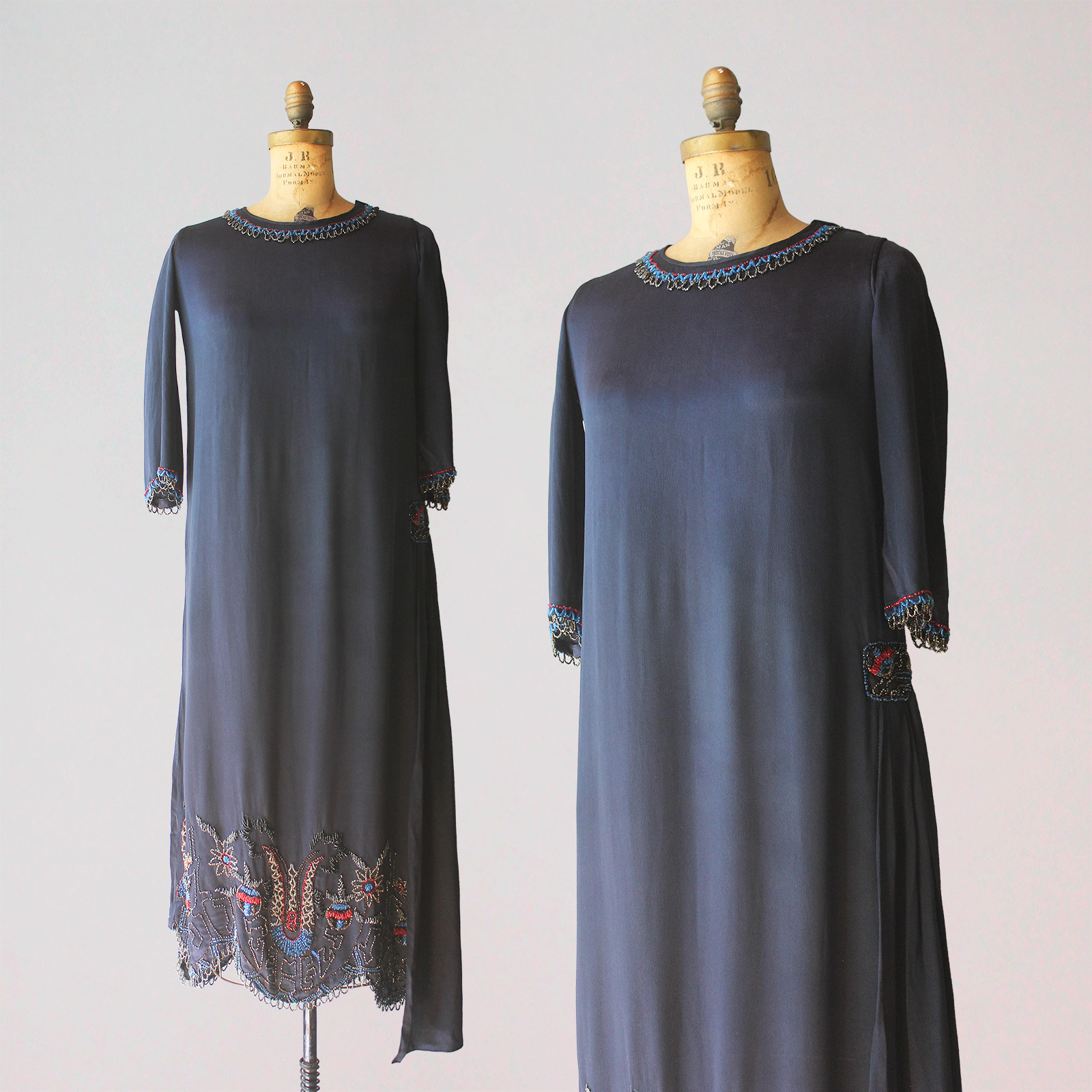 Antique 1920s Art Deco Beaded Dress w/ Side Swag VG Condition! Vintage 20s Dress