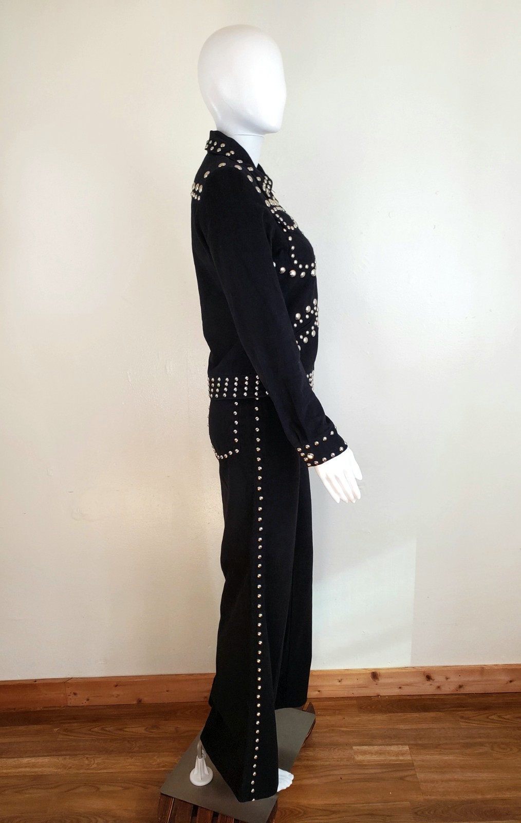 Vintage 1970s Roncelli Studded Pants Set Jacket Rock Star Western Metal Sz XS