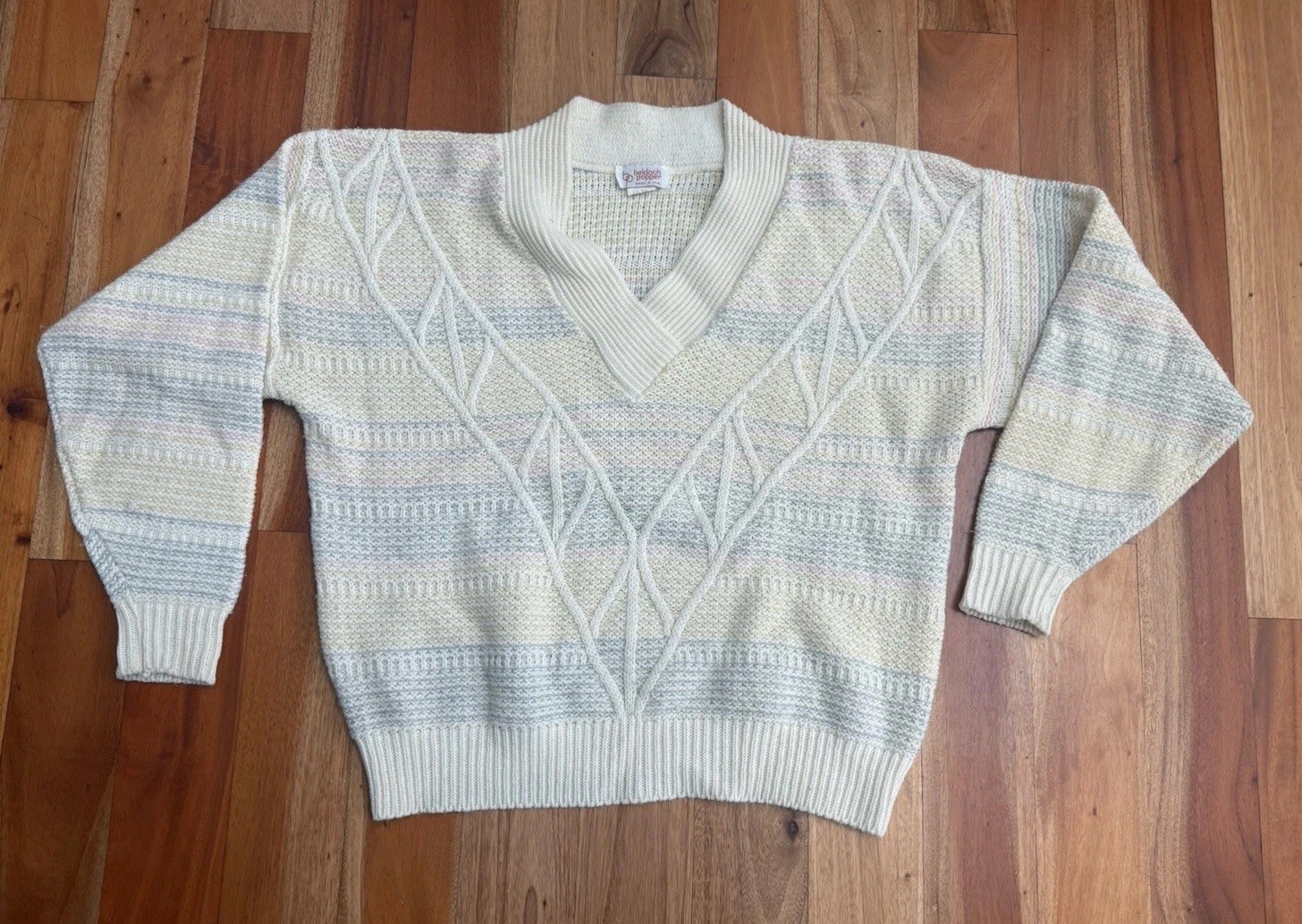 VINTAGE 70s 80s BELDOCH POPPER PULLOVER KNIT SIZE L SWEATER USA MADE WOOL BLEND