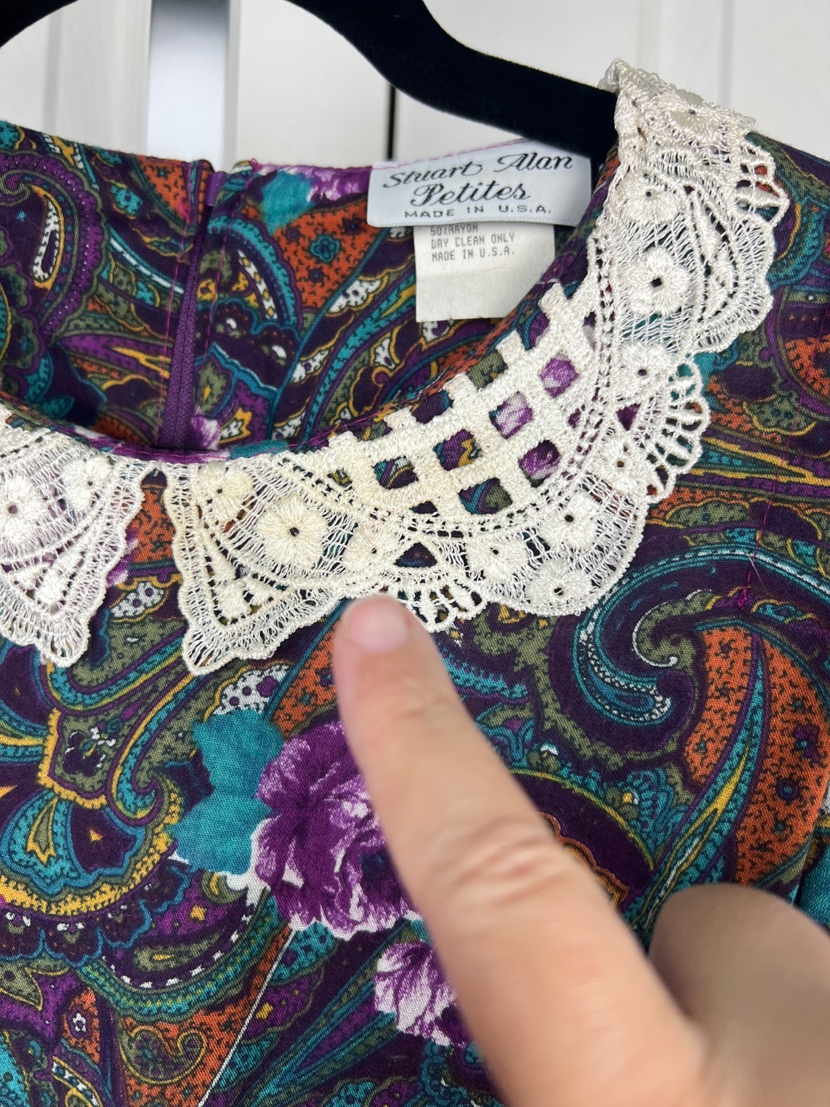 Stuart Alan Petites Size 8 Dark Vintage Floral Dress Cottagecore Lace Collar