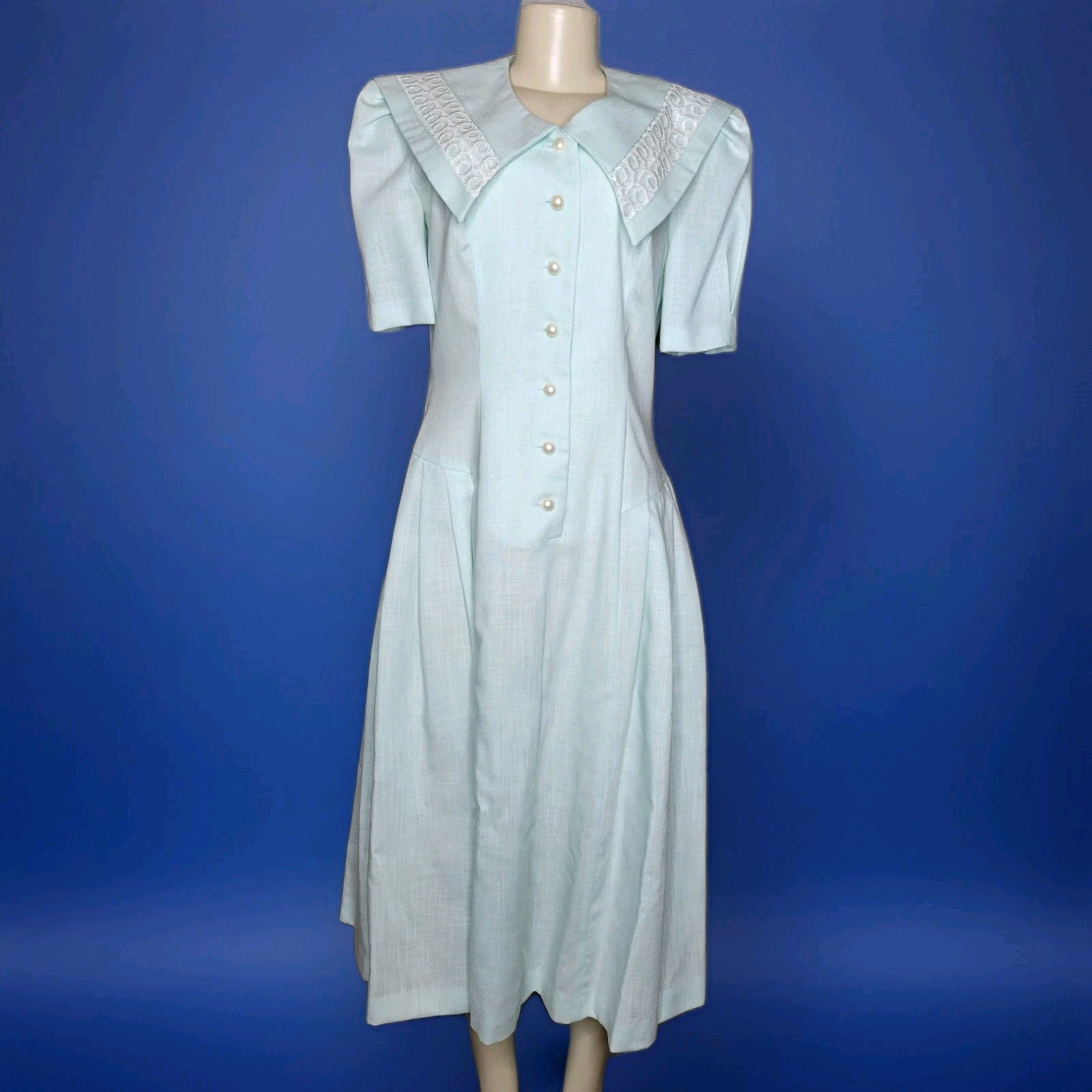 VTG Melissa Mint Green Pleated Summer Dress Women&rsquo;s Size 8 Pearl Buttons